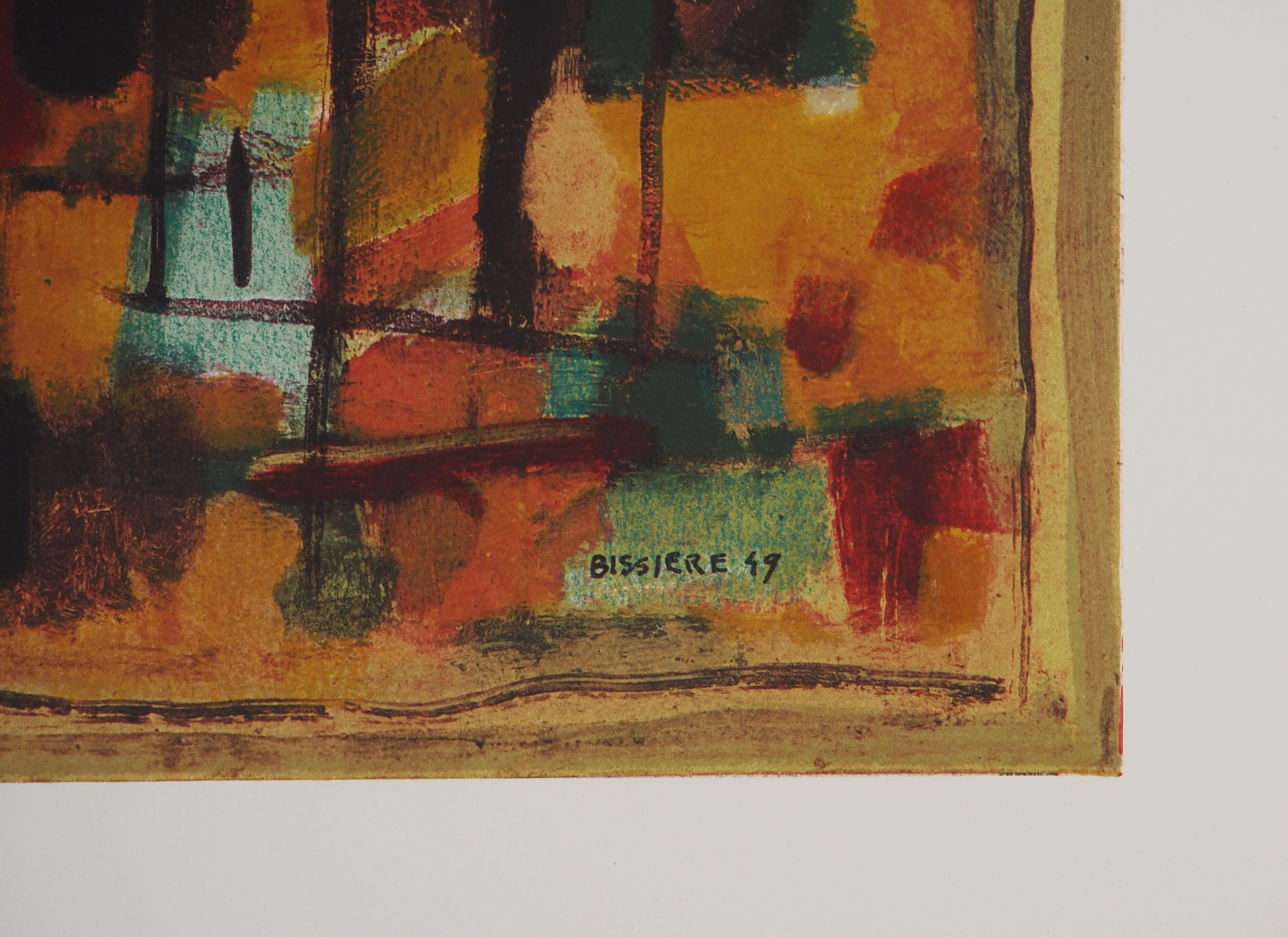 Composición abstracta en amarillo - Litografía, Mourlot - Print de Roger Bissière