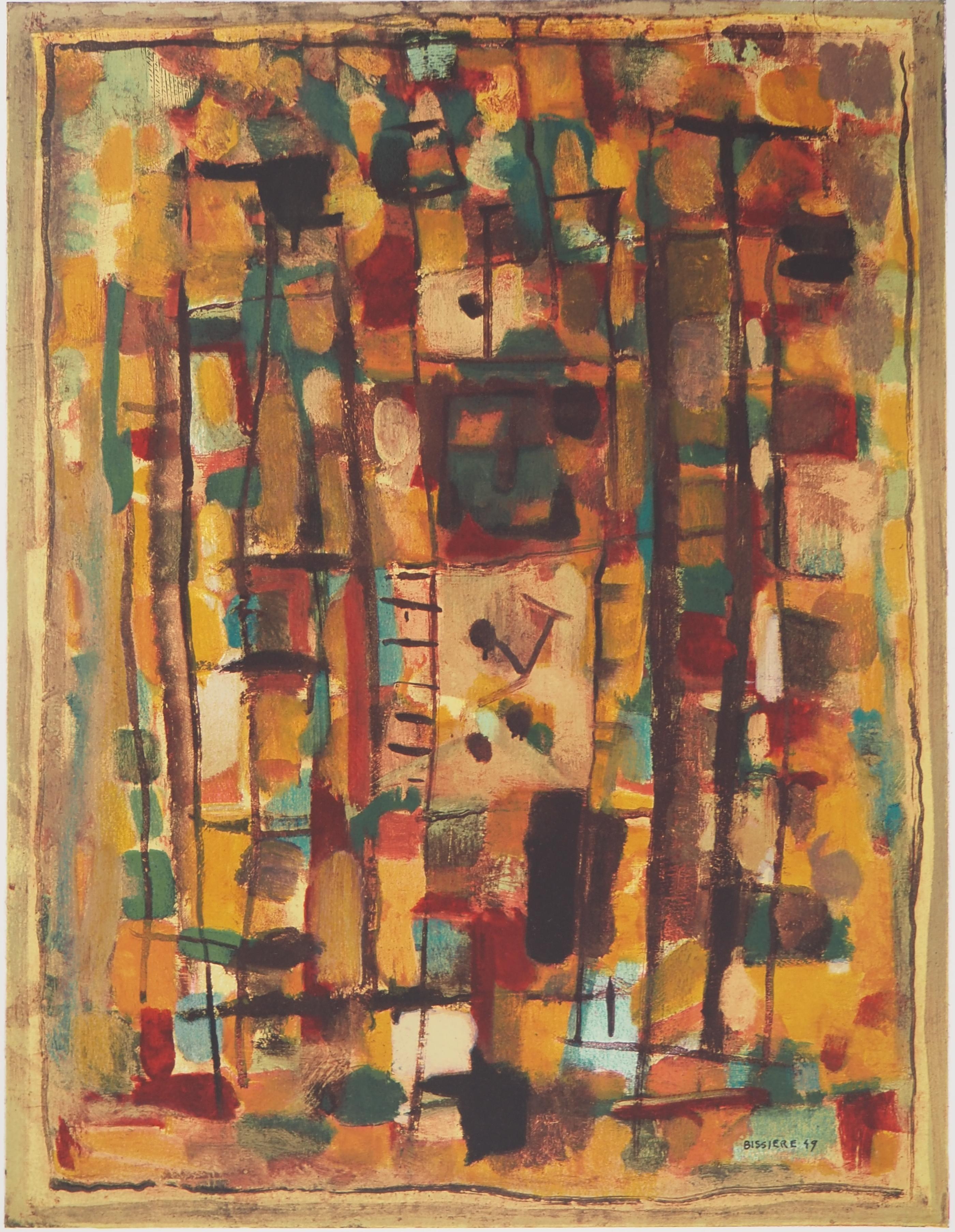 Composición abstracta en amarillo - Litografía, Mourlot - Print Geométrico abstracto de Roger Bissière