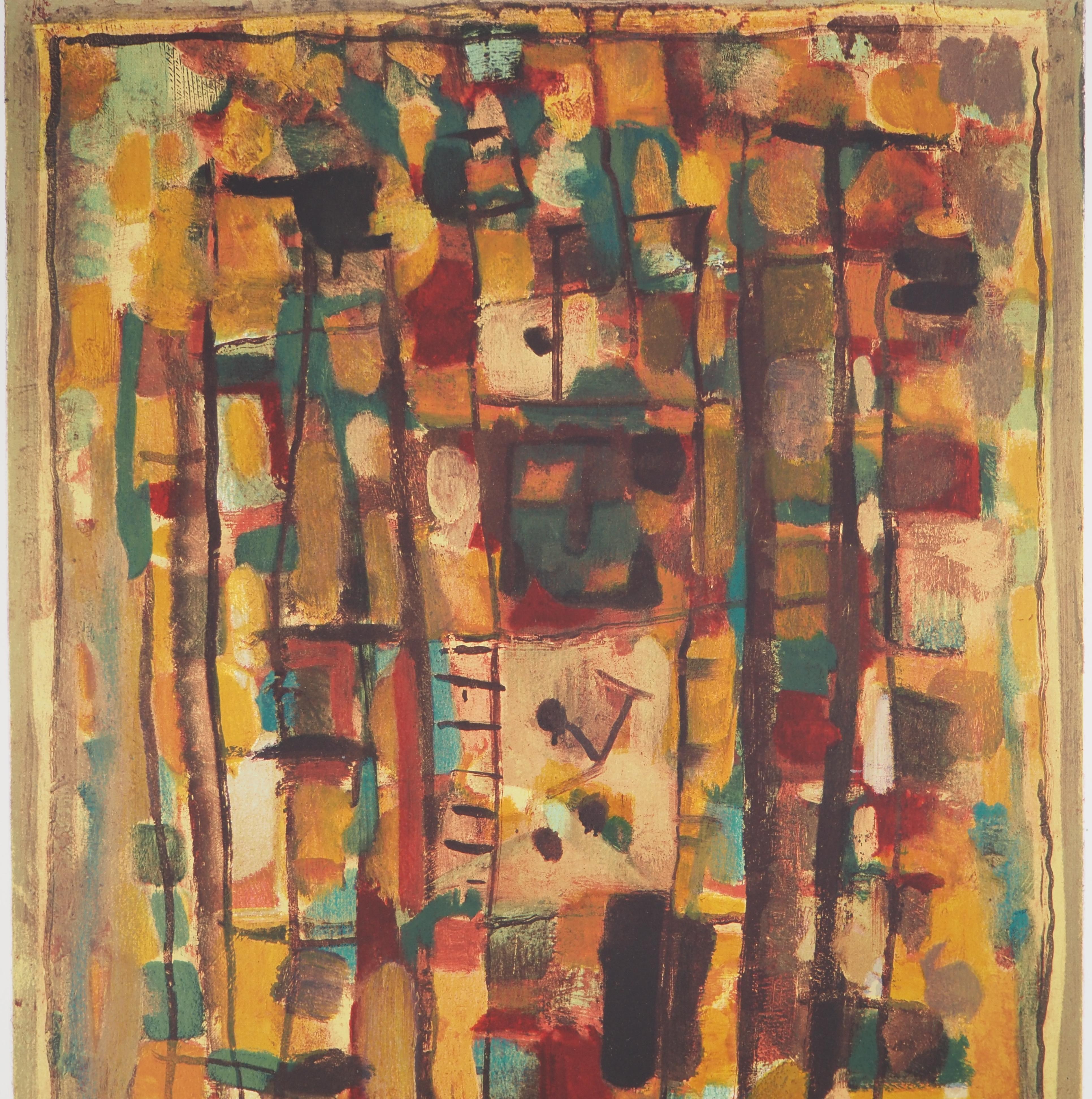 Composición abstracta en amarillo - Litografía, Mourlot - Abstract Print Amarillo de Roger Bissière