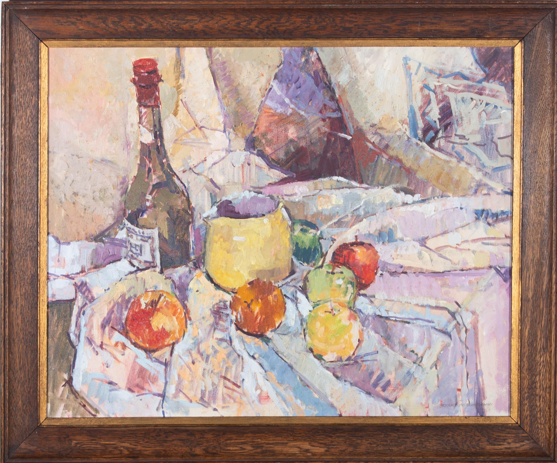 Roger Bliss - Huile du XXe siècle, nature morte avec fruits et vin