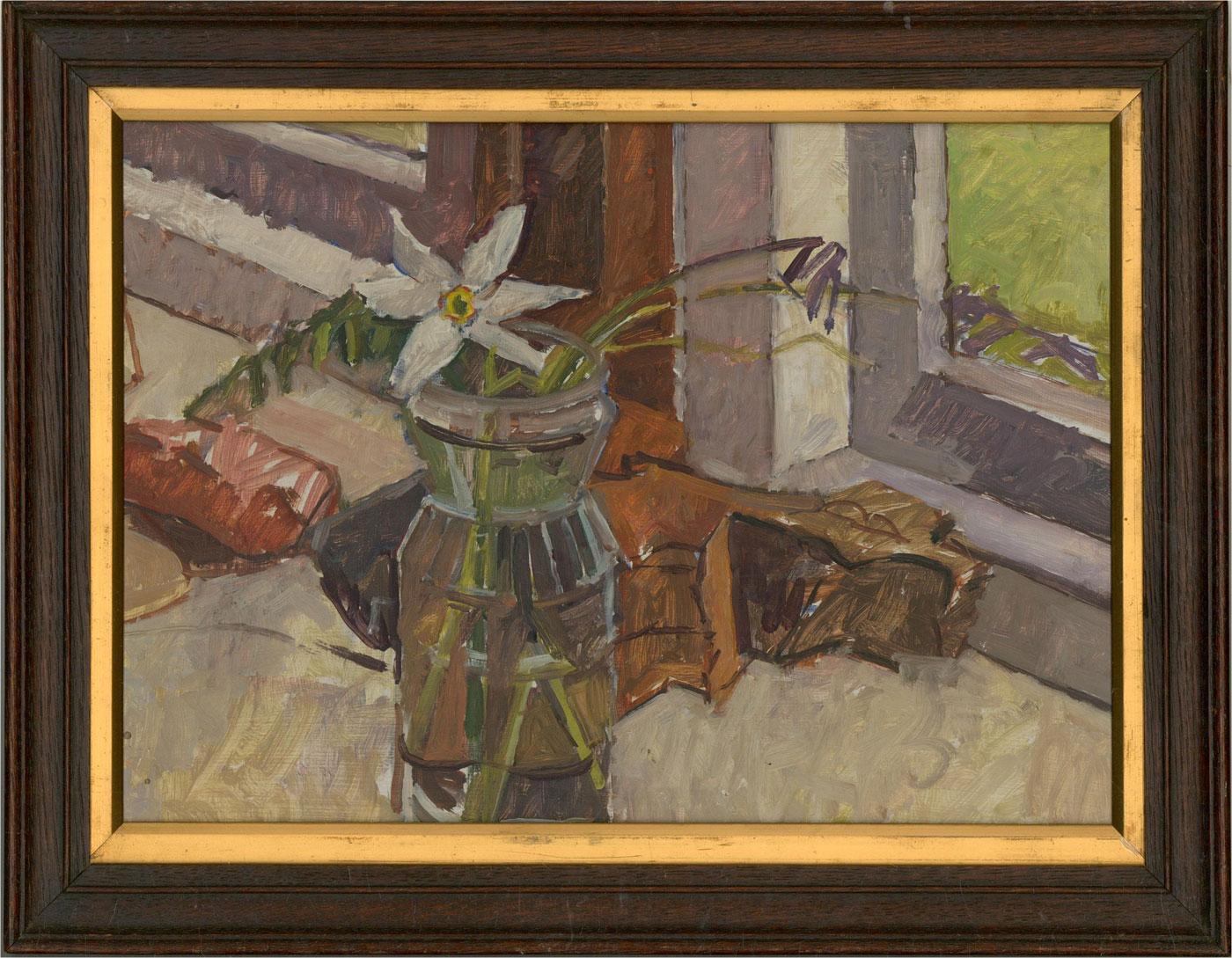 Roger Bliss - 20th Century Oil, White Flower by Window Sill 3