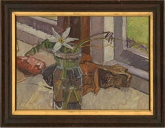 Roger Bliss - 20th Century Oil, White Flower by Window Sill