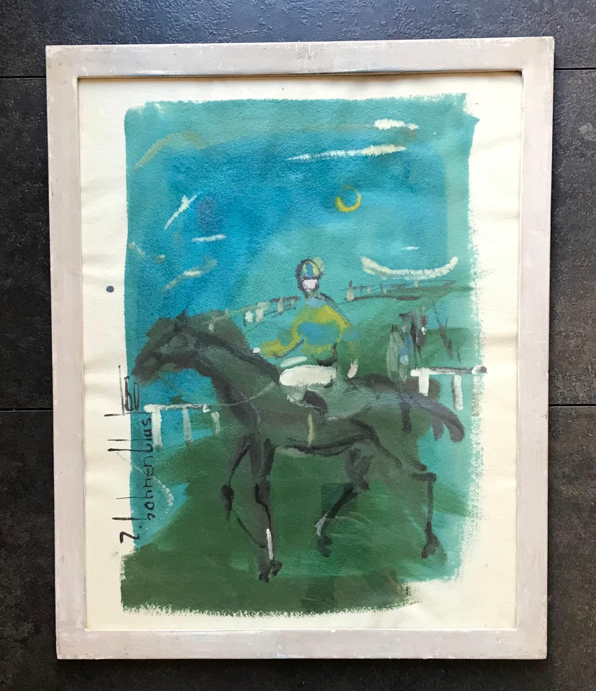 Jockey by Roger Bonhnenblust - Gouache  - Painting by Roger Bohnenblust
