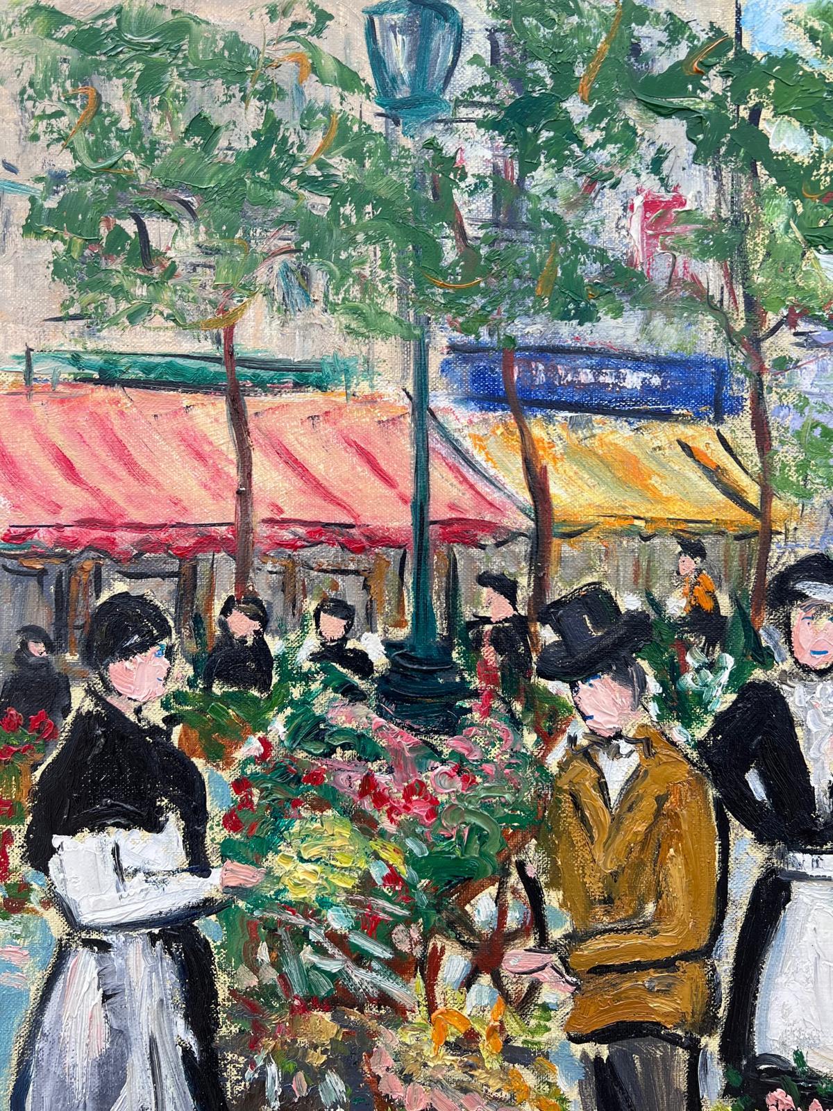 Paris Marché aux fleurs Scène de rue animée 20ème siècle Peinture à l'huile française signée en vente 8