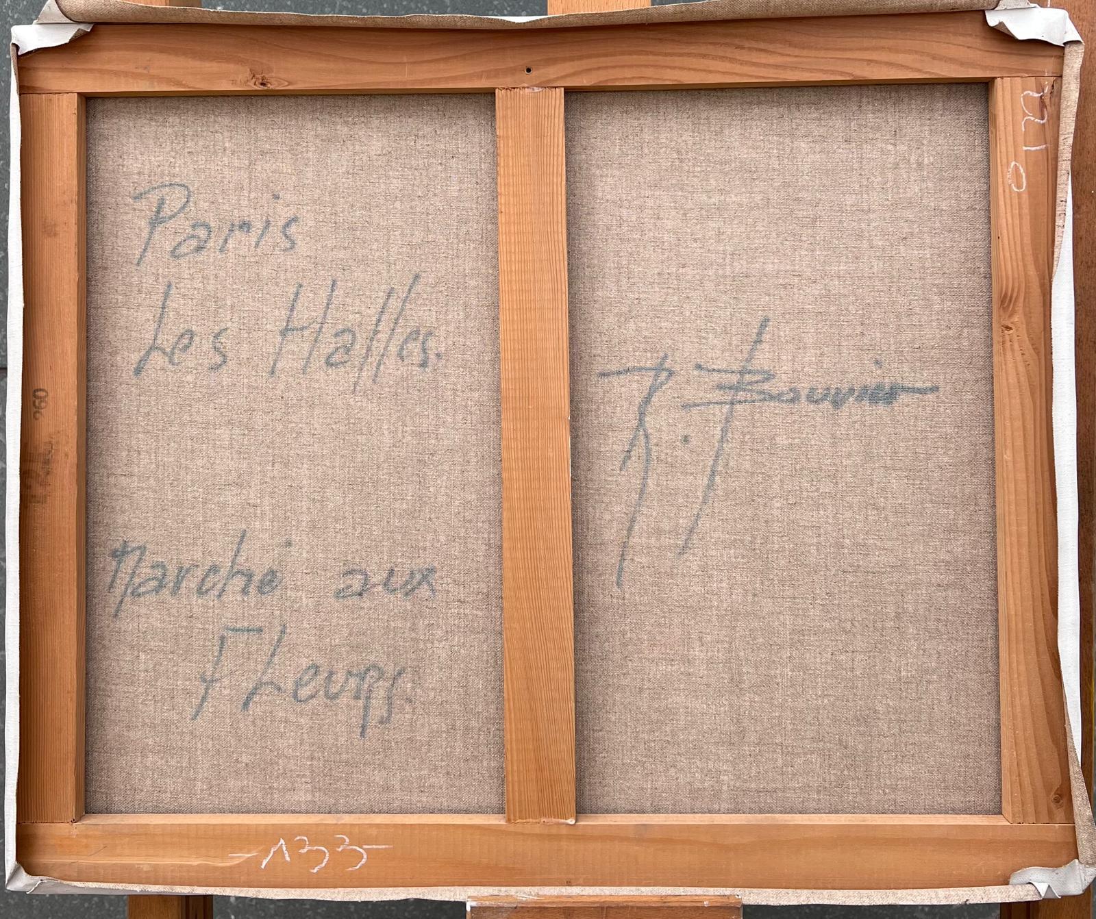Paris Marché aux fleurs Scène de rue animée 20ème siècle Peinture à l'huile française signée en vente 11