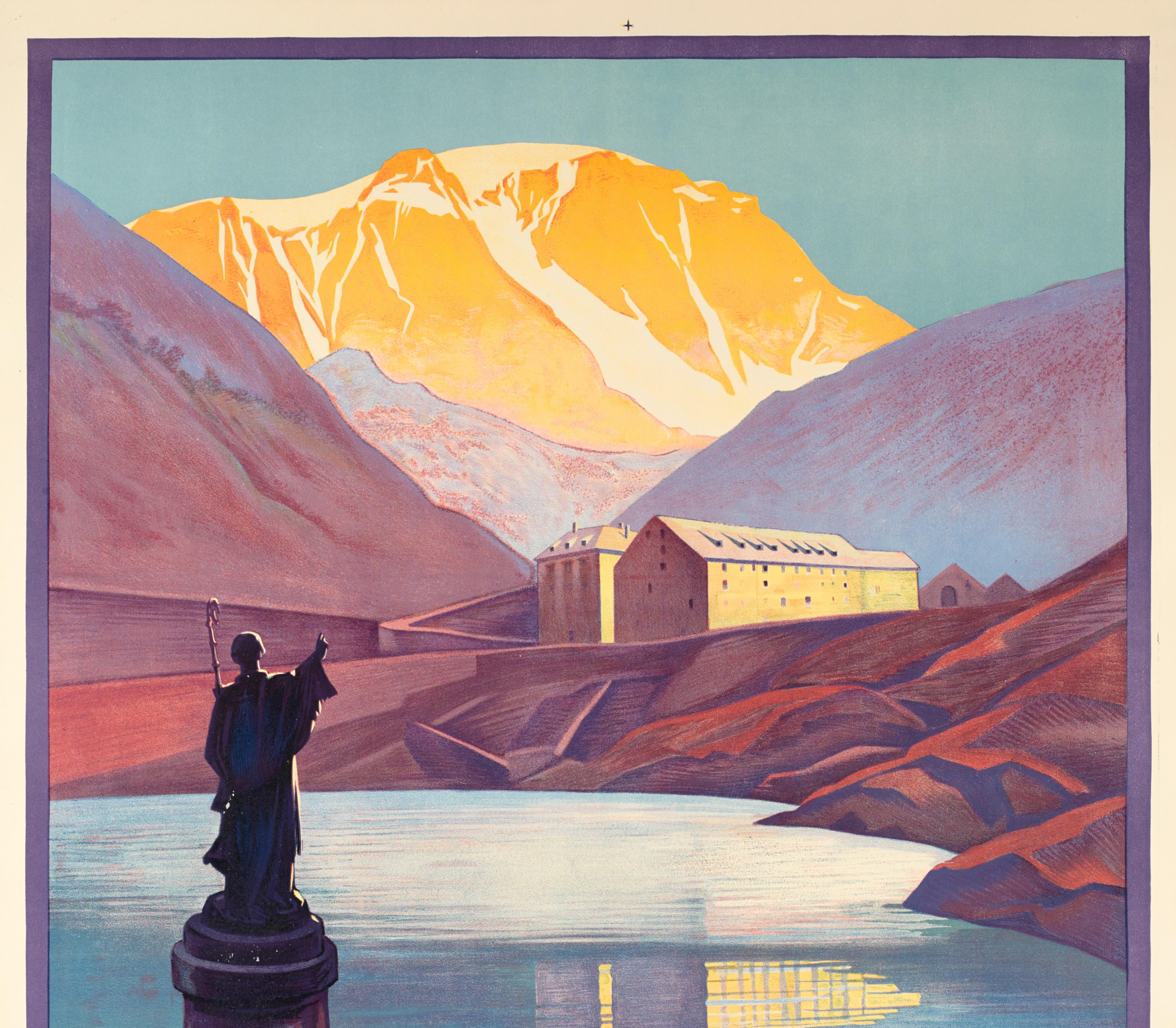 Original Vintage Poster from 1927 for Le col du Grand Saint-Bernard, Swiss Alpes, by Roger Broders.

Artist: Roger Broders (1883-1953)
Title: Col Du Grand St-Bernard
Date: 1927
Size: 30.3 x 42.1 in / 77 x 107 cm
Printer: LUCIEN SERRE, IMP. 19, Rue