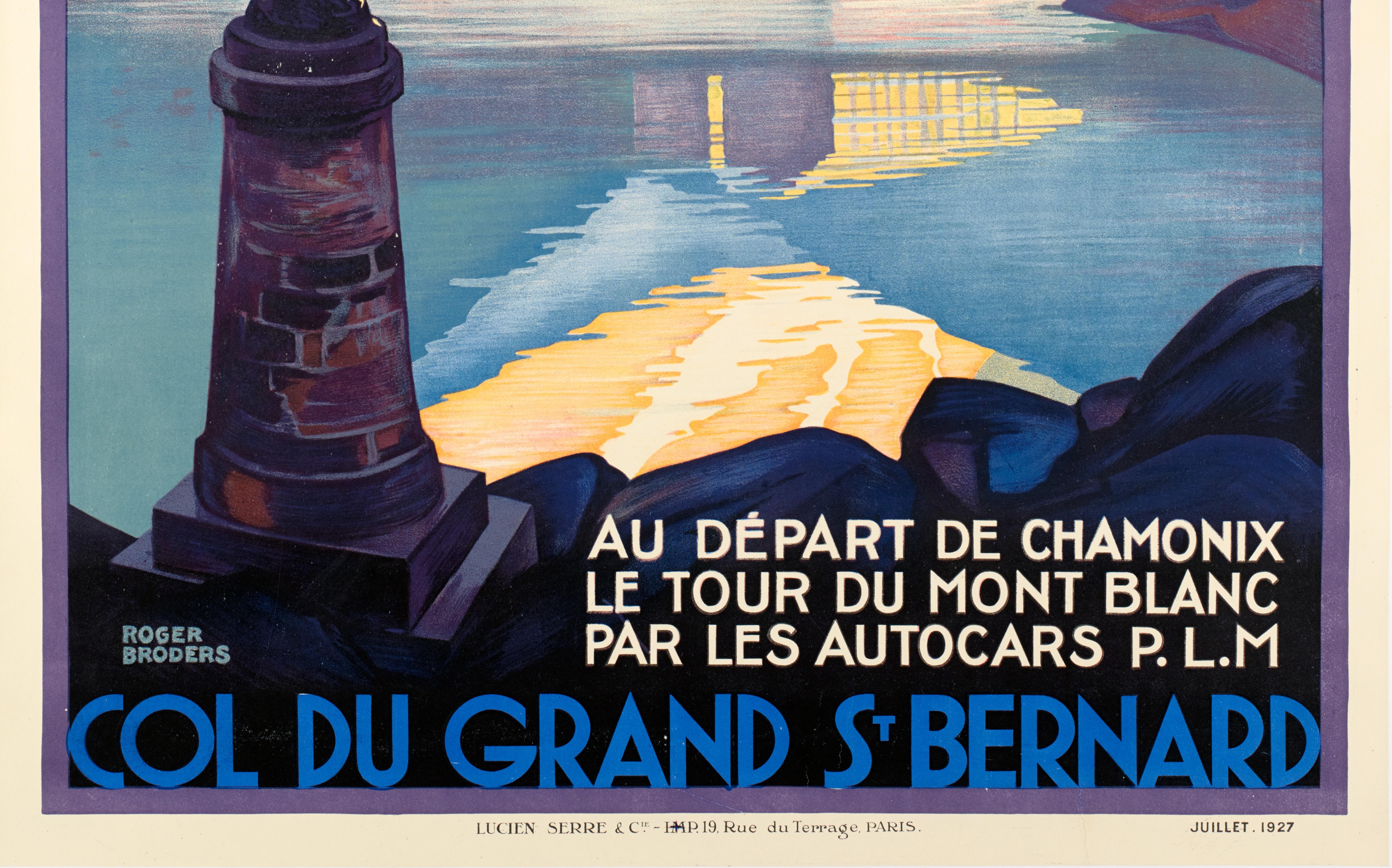 Art Deco Roger Broders, Original Vintage Poster, Col Du Grand St Bernard, Mont Blanc 1927 For Sale