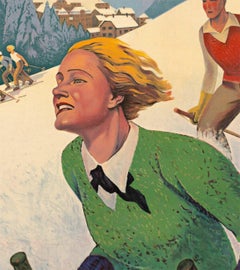 Original 'Le Hohwald Champ du Feu, Alsace" vintage 1930's ski poster