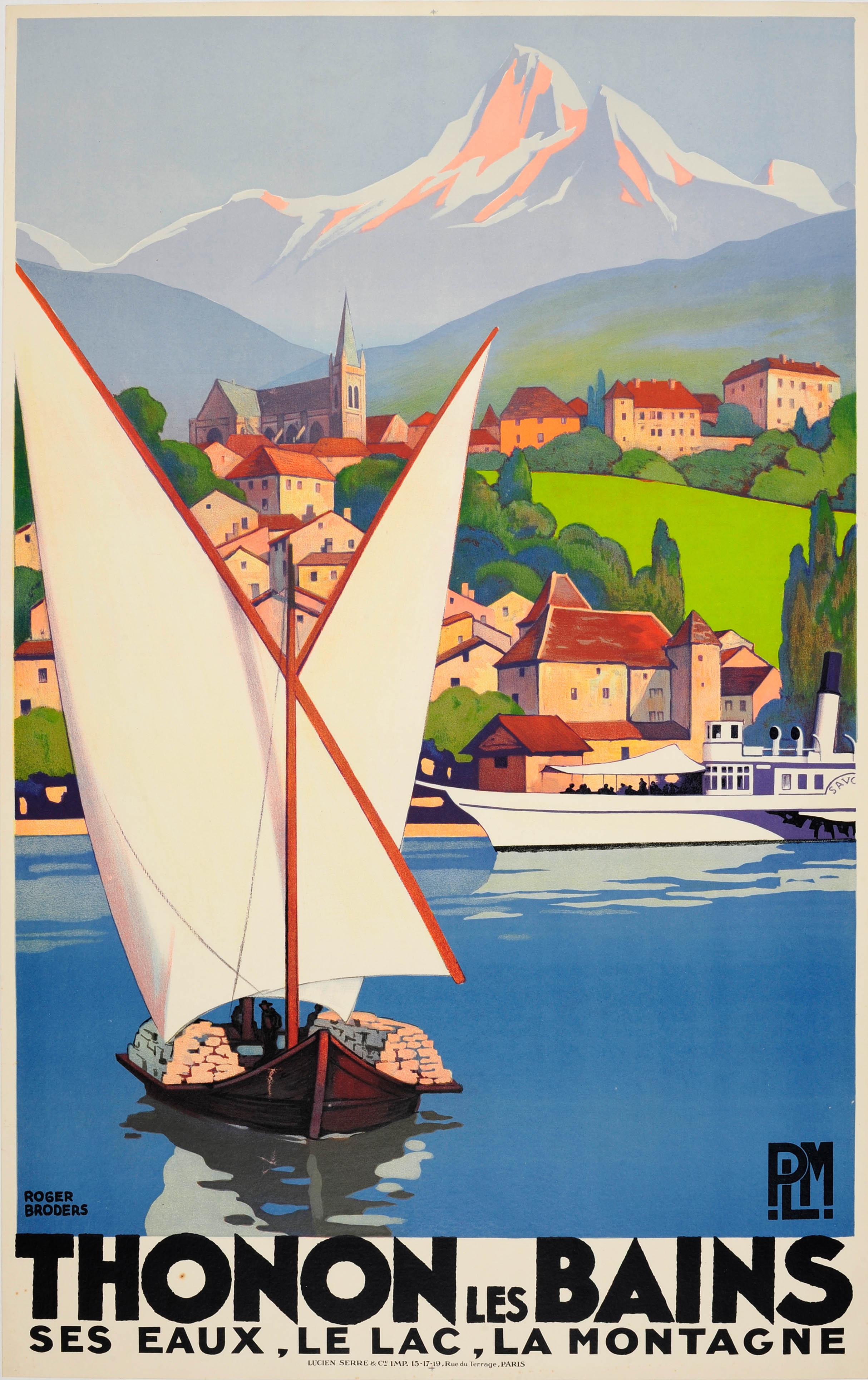 Roger Broders Print - Original Vintage Art Deco Travel Poster By Broders For Thonon Les Bains PLM Rail