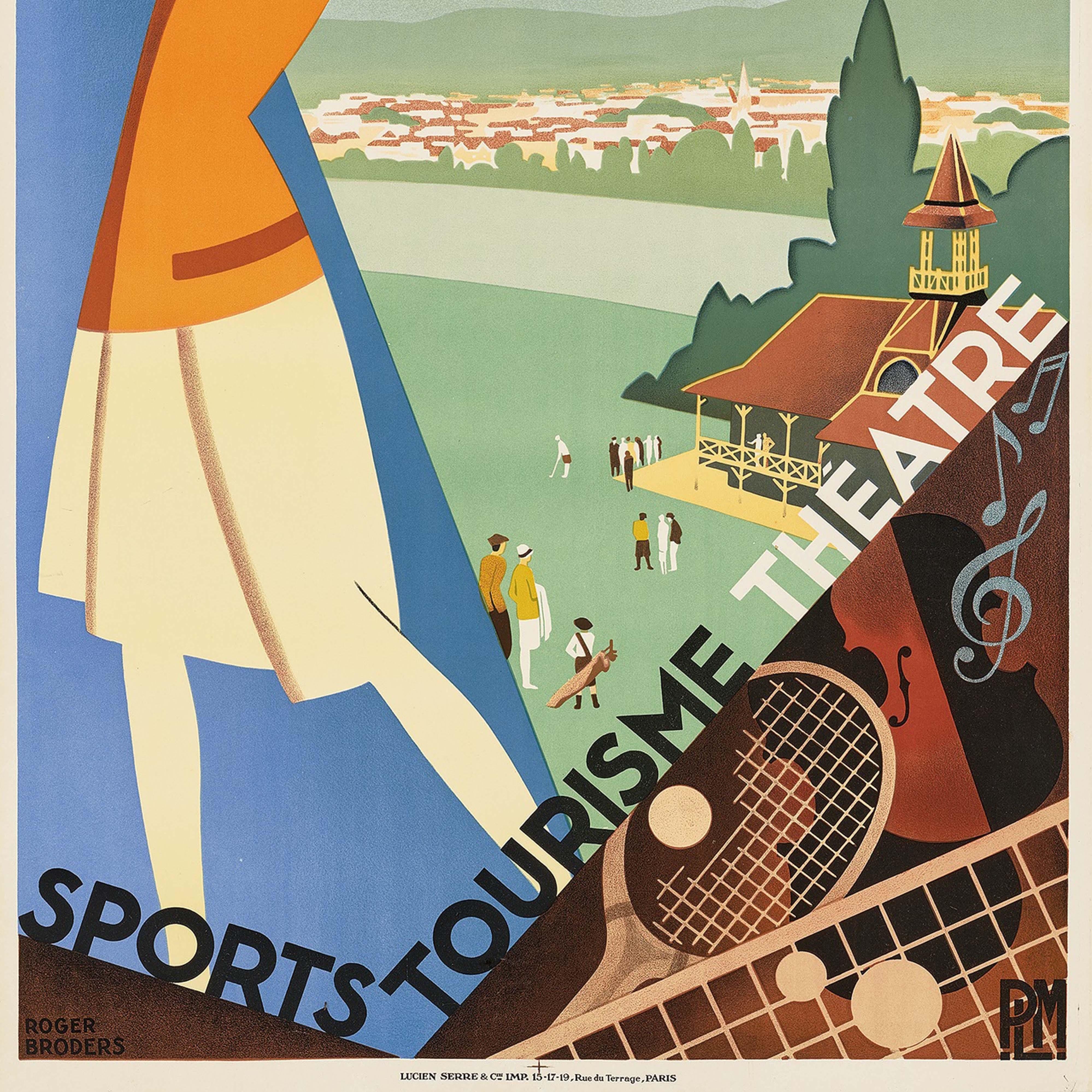 Original Vintage PLM Paris Lyon Mediterranee Railway Travel Poster Vichy Golf For Sale 1