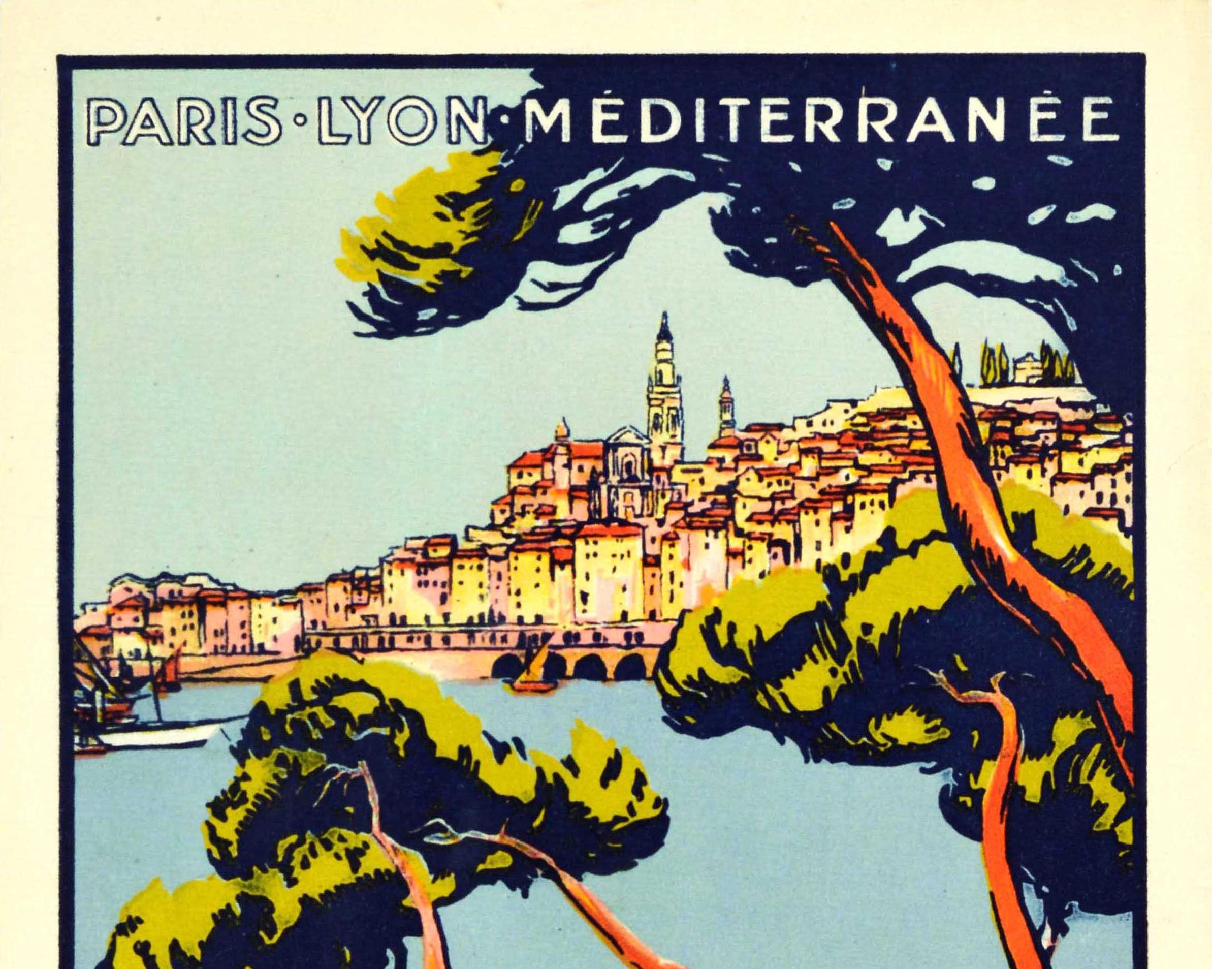 Original Vintage PLM Railway Poster Paris Lyon Mediterranee Riviera Travel Art - Print by Roger Broders