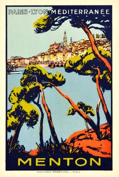 Original Vintage PLM Railway Poster Paris Lyon Mediterranee Riviera Travel Art