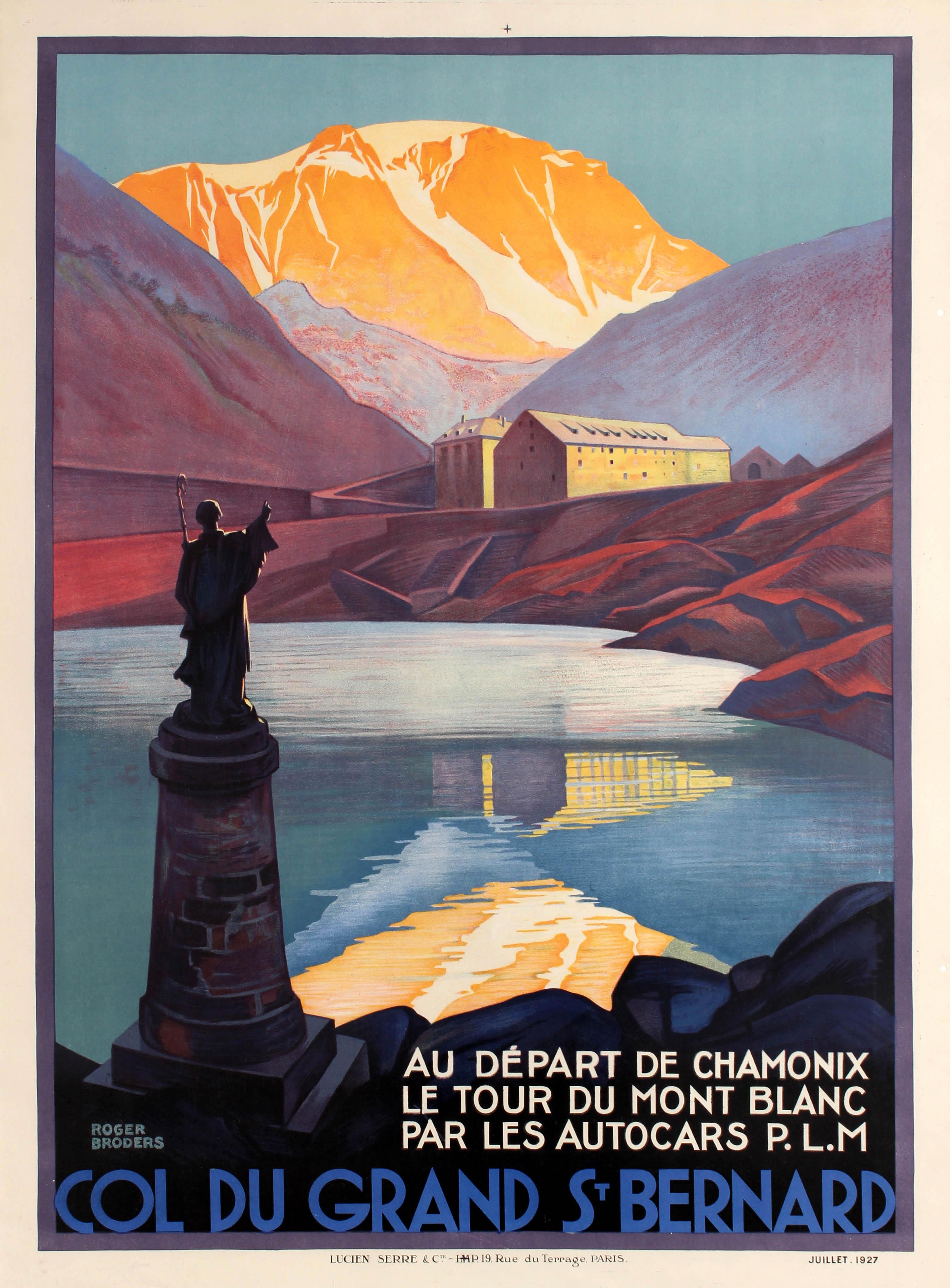 Roger Broders Print - Original Vintage Poster By Broders Col Du Grand St Bernard Pass Mont Blanc PLM