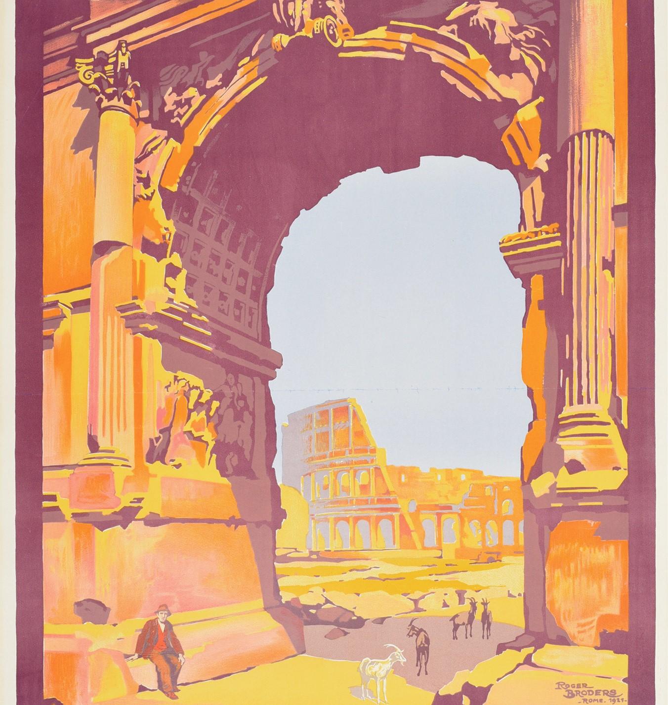 Original Vintage Poster Rome PLM Railway Travel Luxury Express Train Colosseum - Print by Roger Broders