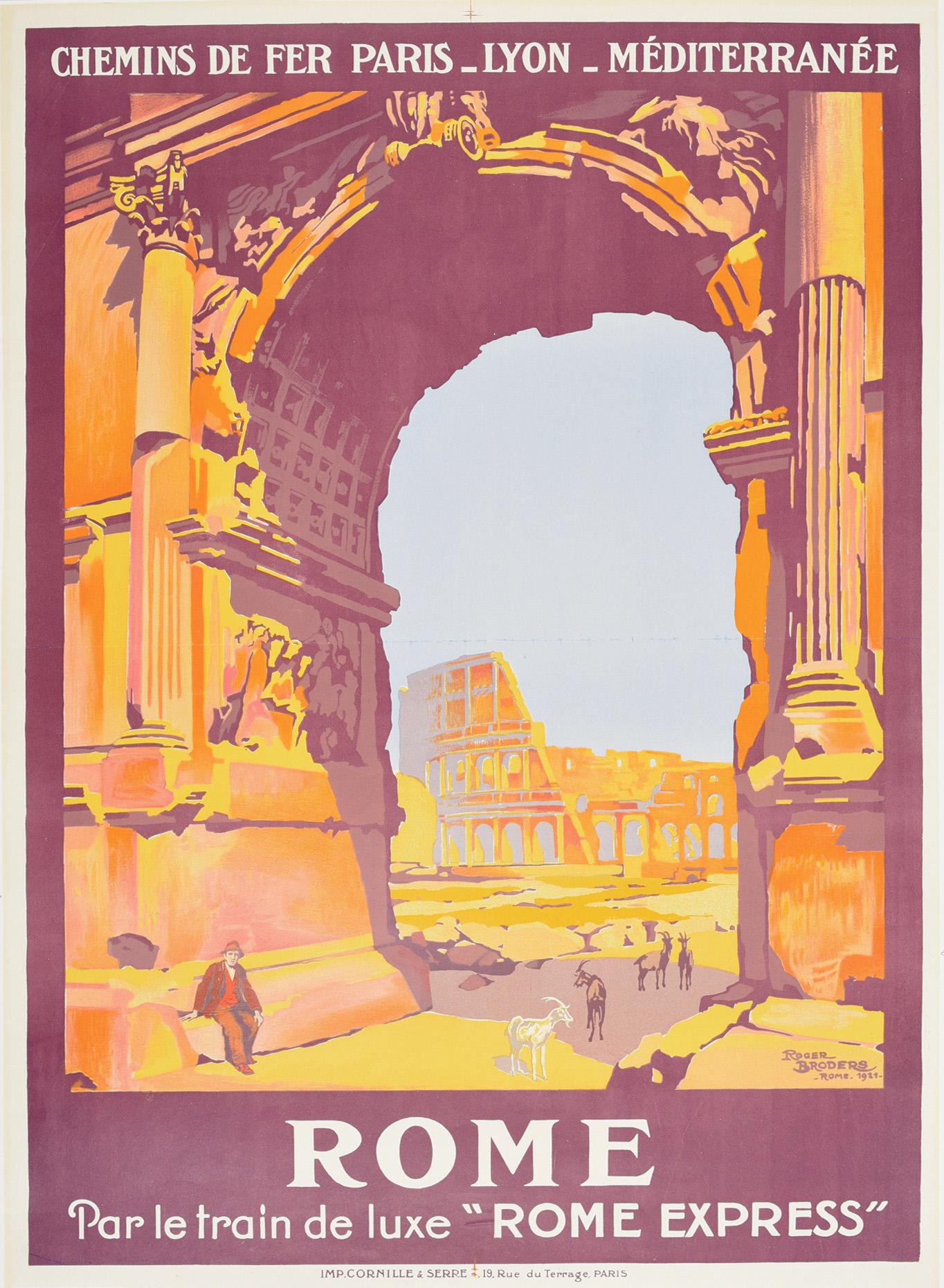 Original Vintage Poster Rome PLM Railway Travel Luxury Express Train Colosseum