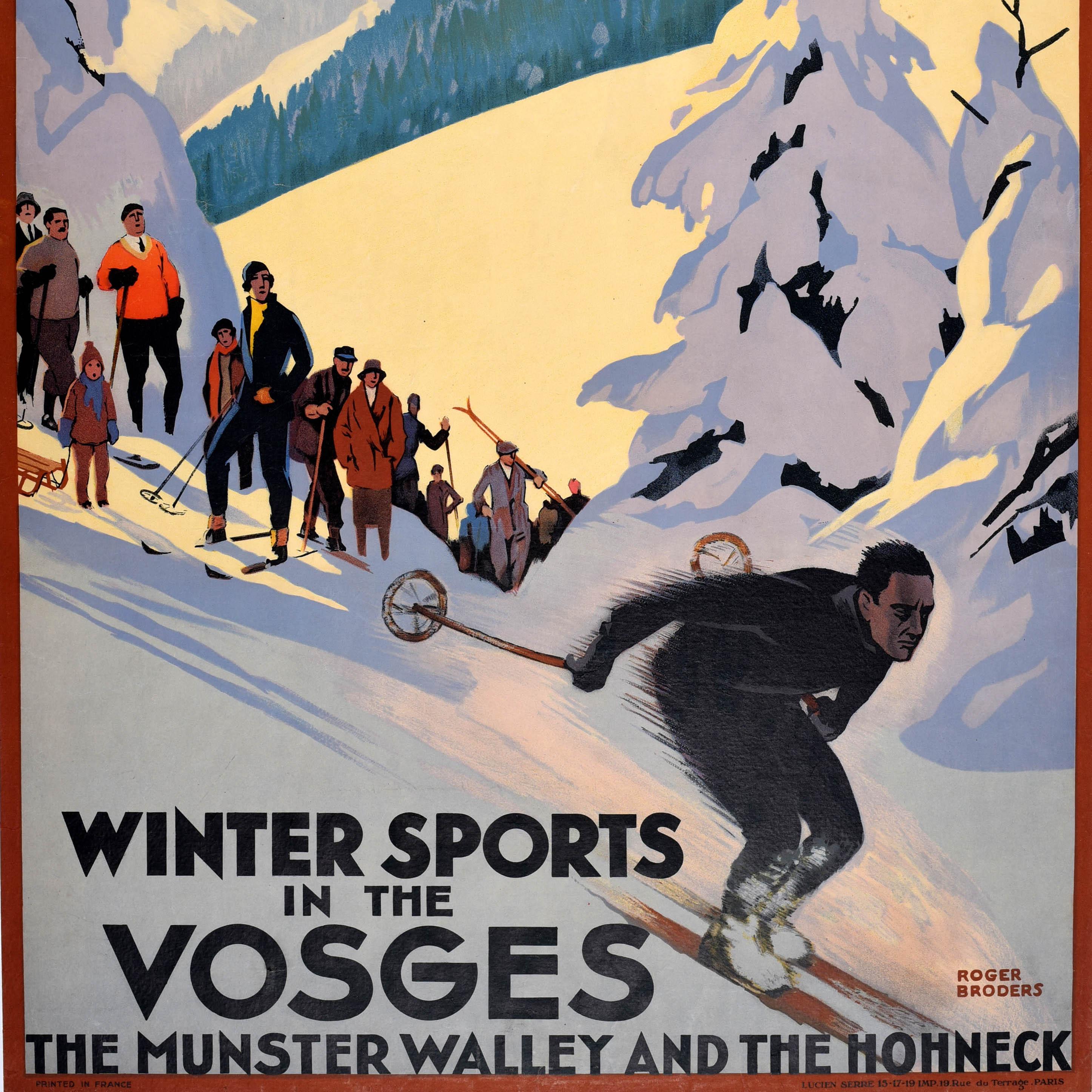 Original Vintage Ski Travel Poster Winter Sports Vosges France Roger Broders For Sale 2