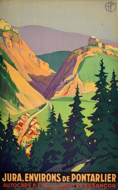 Affiche vintage originale de voyage en train Jura Pontarlier Roger Broders PLM Railway