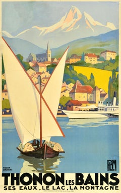 Original Vintage Travel Poster Thonon Les Bains PLM Roger Broders Art Deco