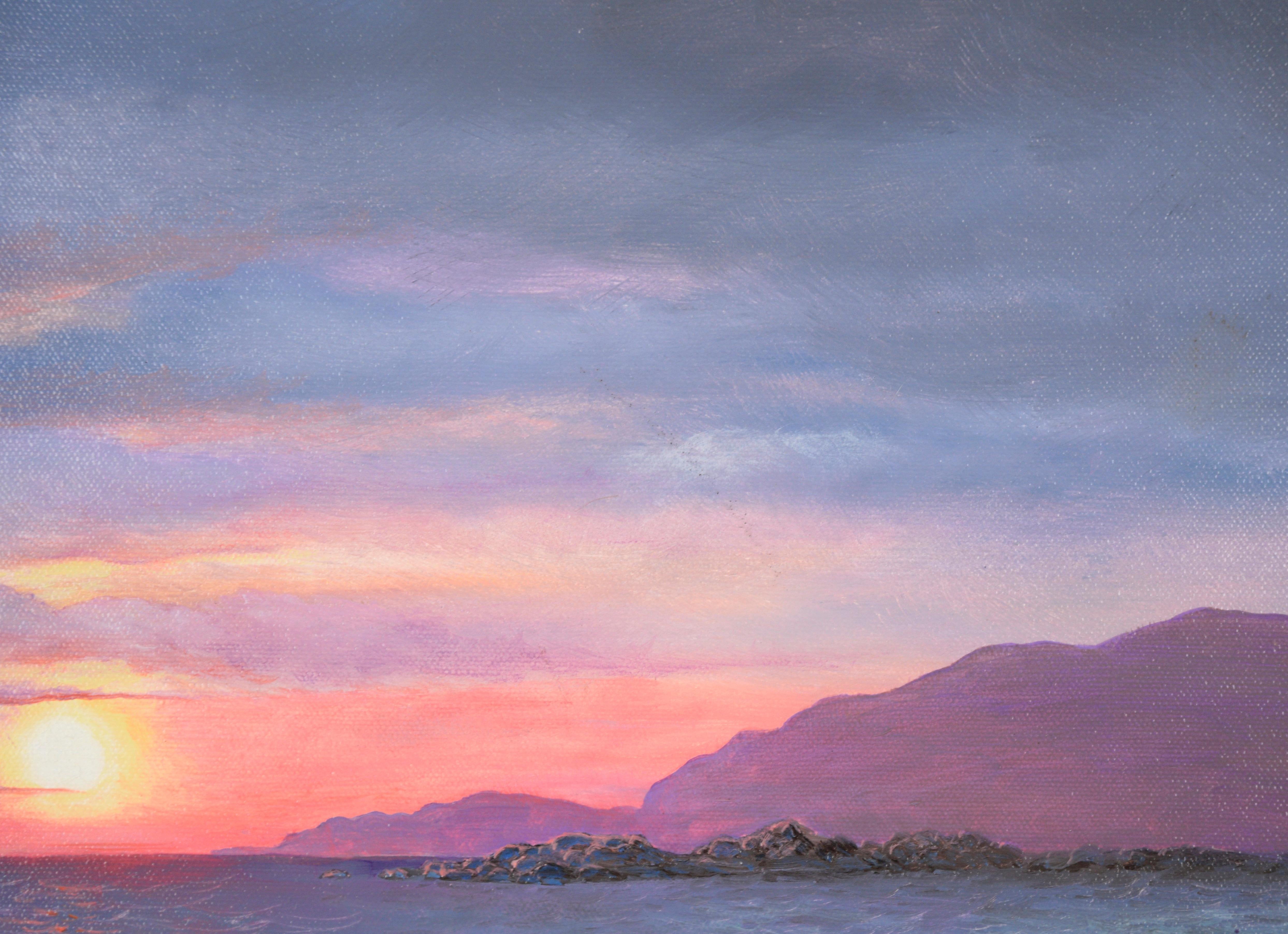 sunset over water painting