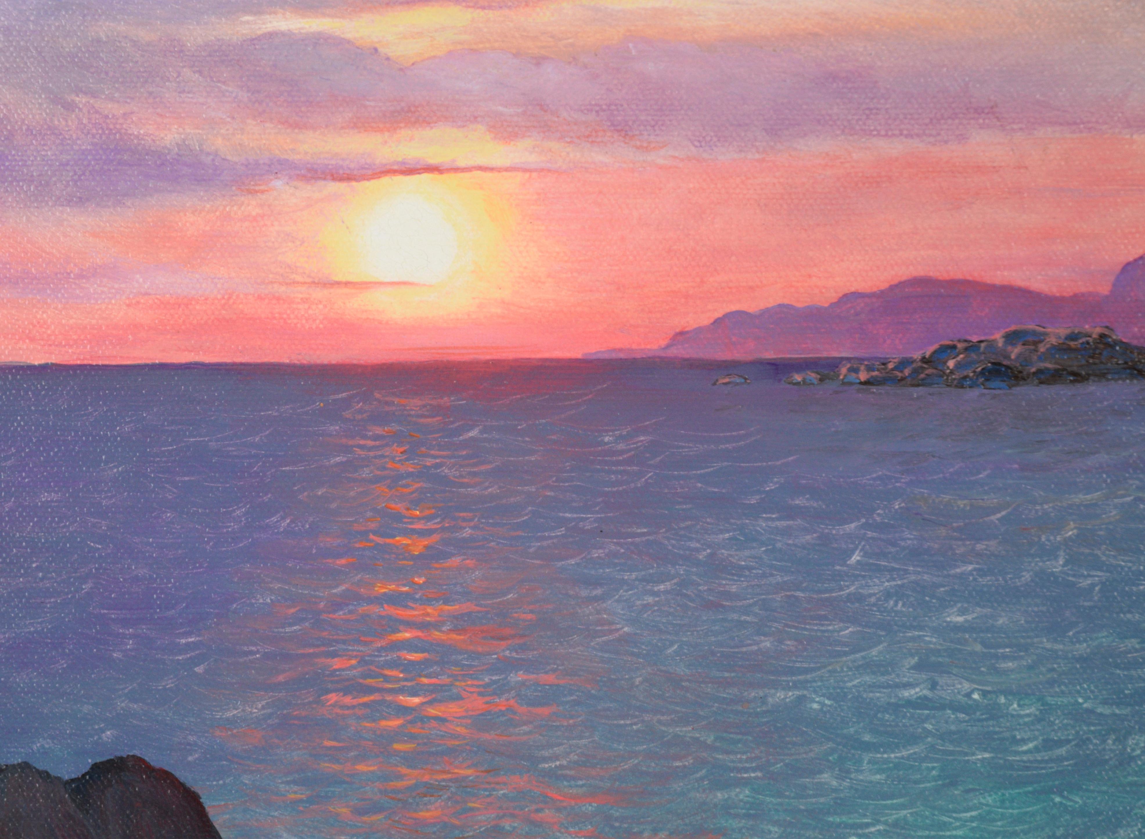 sunset over water painting