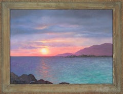 Vintage "El Pacifico" Pink Sunset Over the Ocean