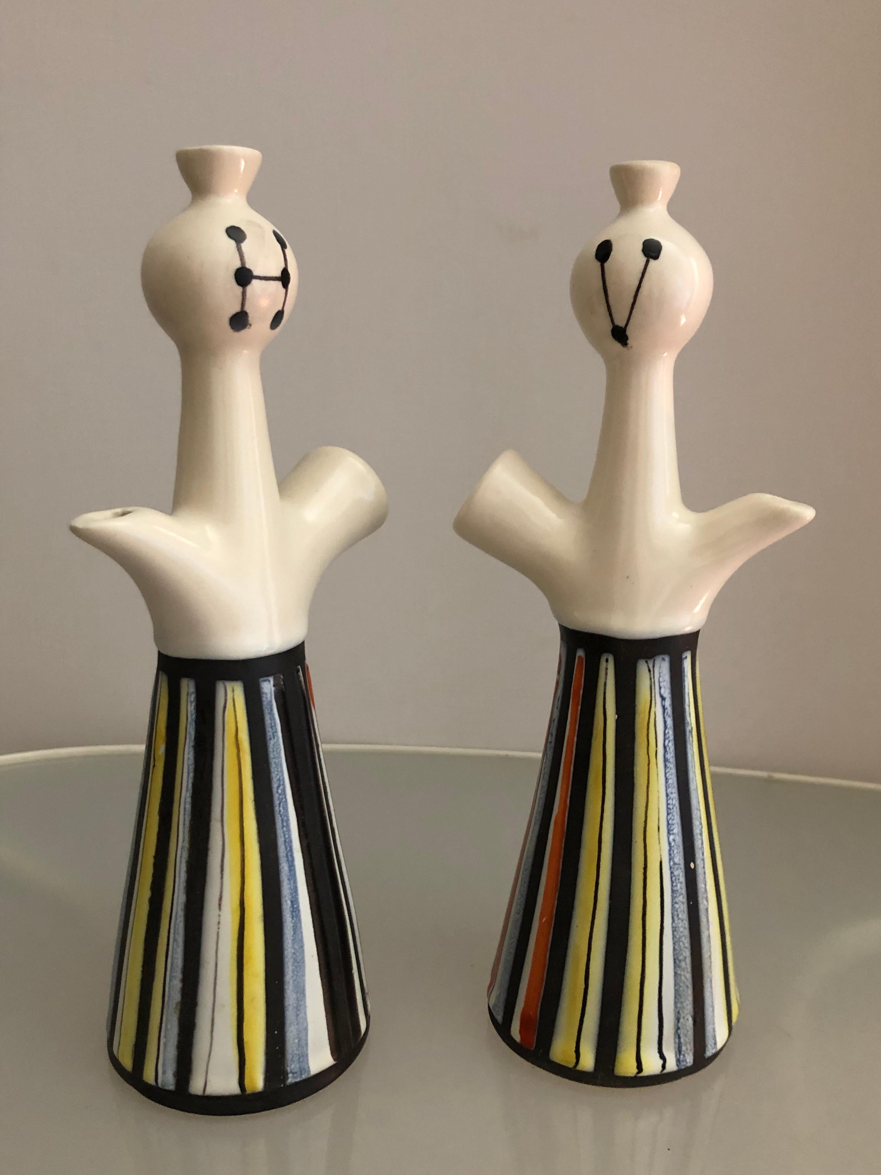 Hand-Painted Roger Capron 20th Century Conical White Ceramic French Vases, 1960