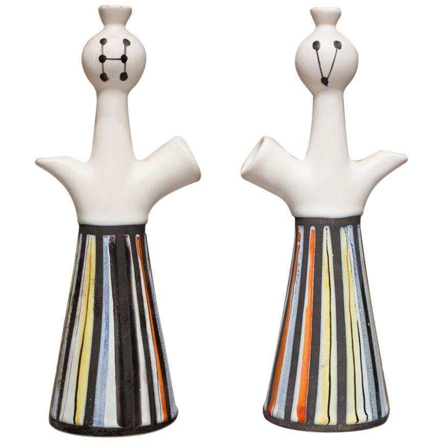 Roger Capron 20th Century Conical White Ceramic French Vases, 1960