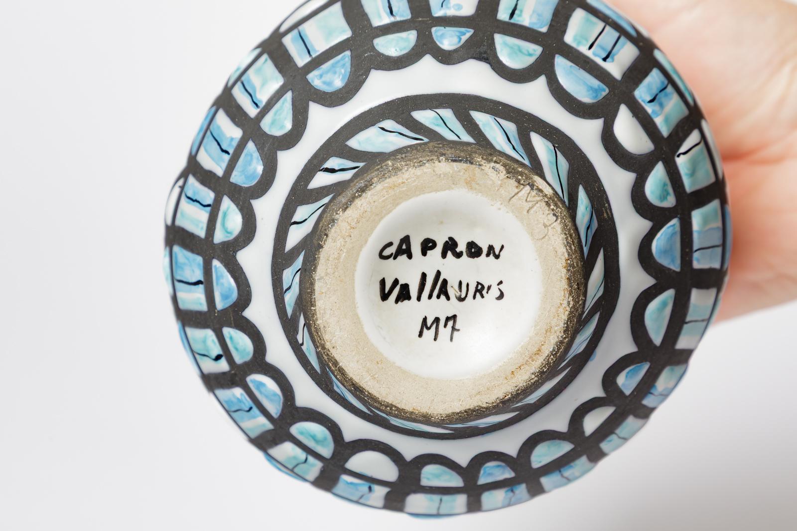 Roger Capron Vaso in ceramica bianco e blu del XX secolo oreilles Vallauris in vendita 1