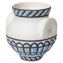 Roger Capron Vaso in ceramica bianco e blu del XX secolo oreilles Vallauris