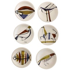 Roger Capron 7 Ceramic Plates with Stylized Animals, from Vallauris, 1950s