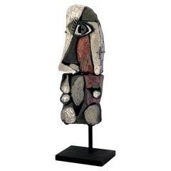 Vintage Roger Capron Abstract Ceramic Sculpture on Stand
