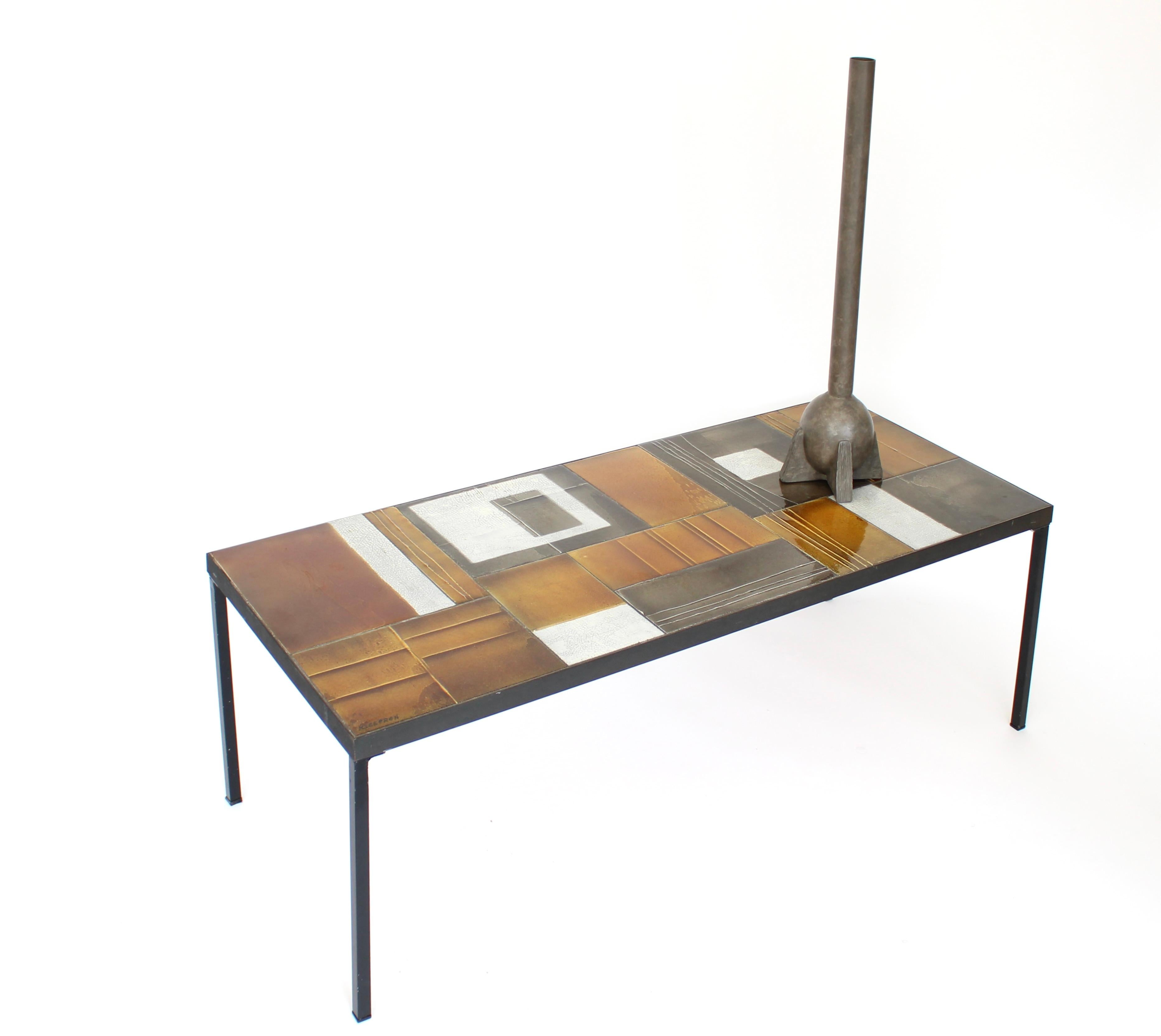 Roger Capron Abstract Ceramic Tiles Coffee or Side Table Vallauris, France For Sale 4