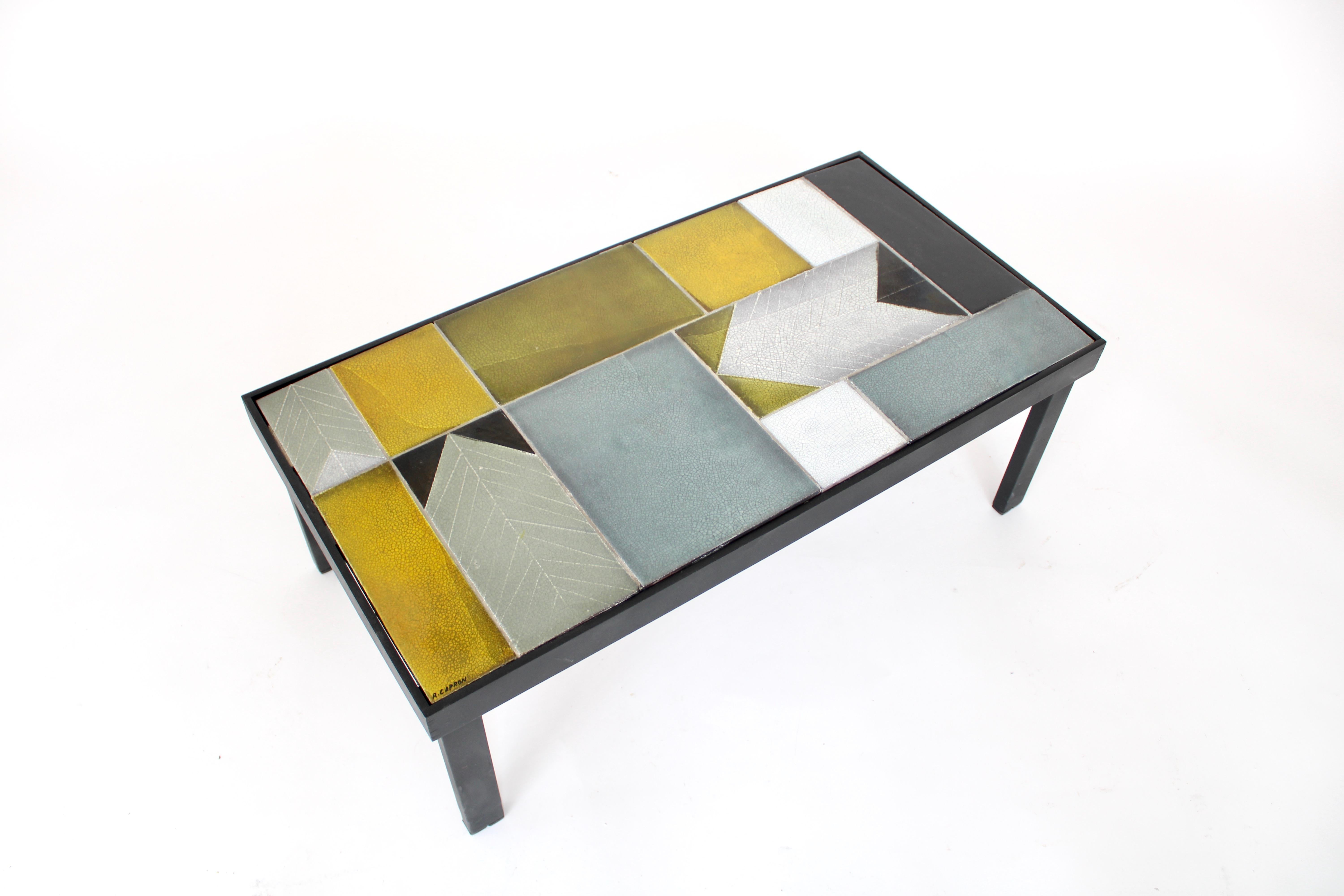 Mid-Century Modern Roger Capron Abstract Ceramic Tiles Coffee or Side Table Vallauris, France