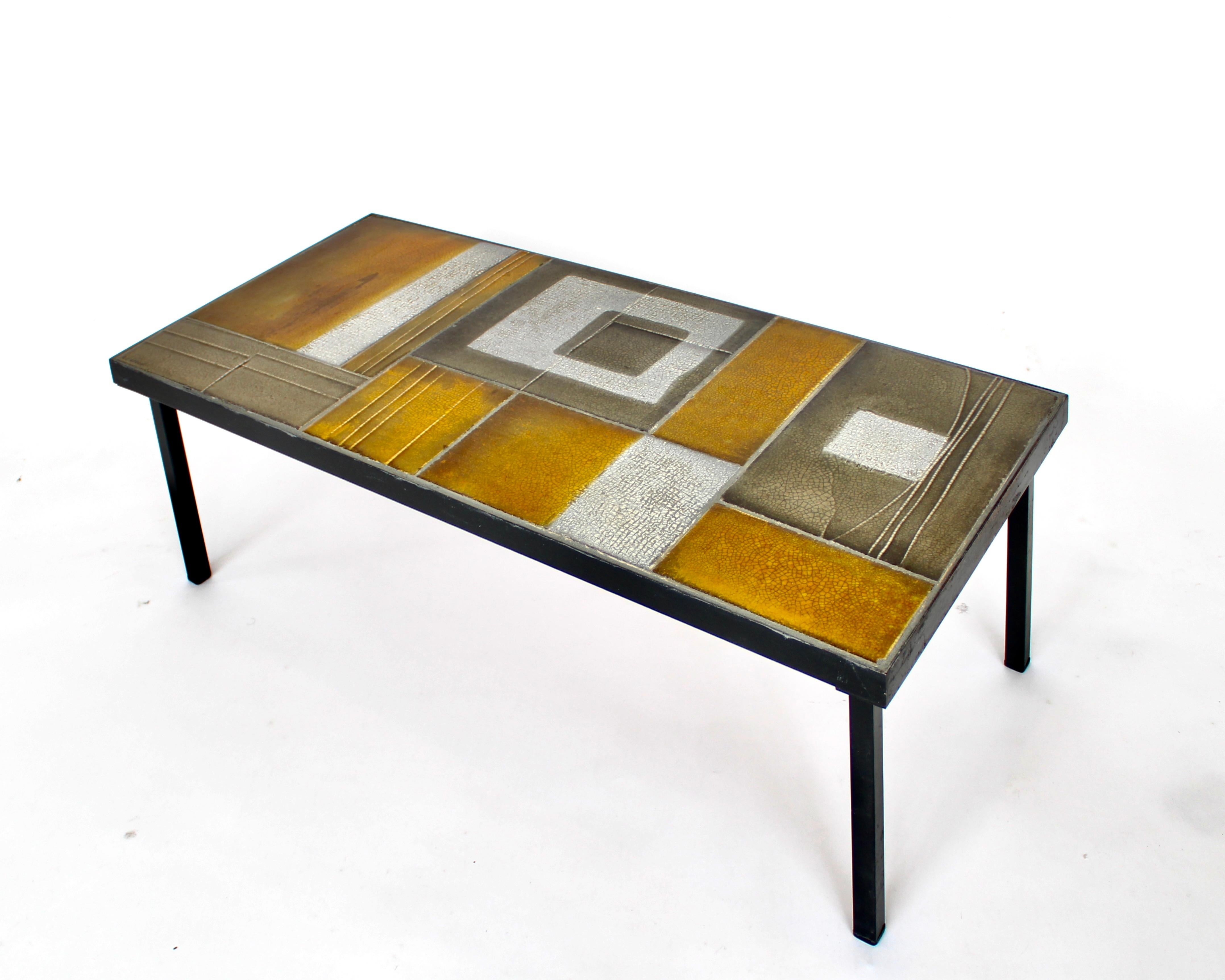 Mid-Century Modern Roger Capron Abstract Ceramic Tiles Coffee or Side Table Vallauris, France
