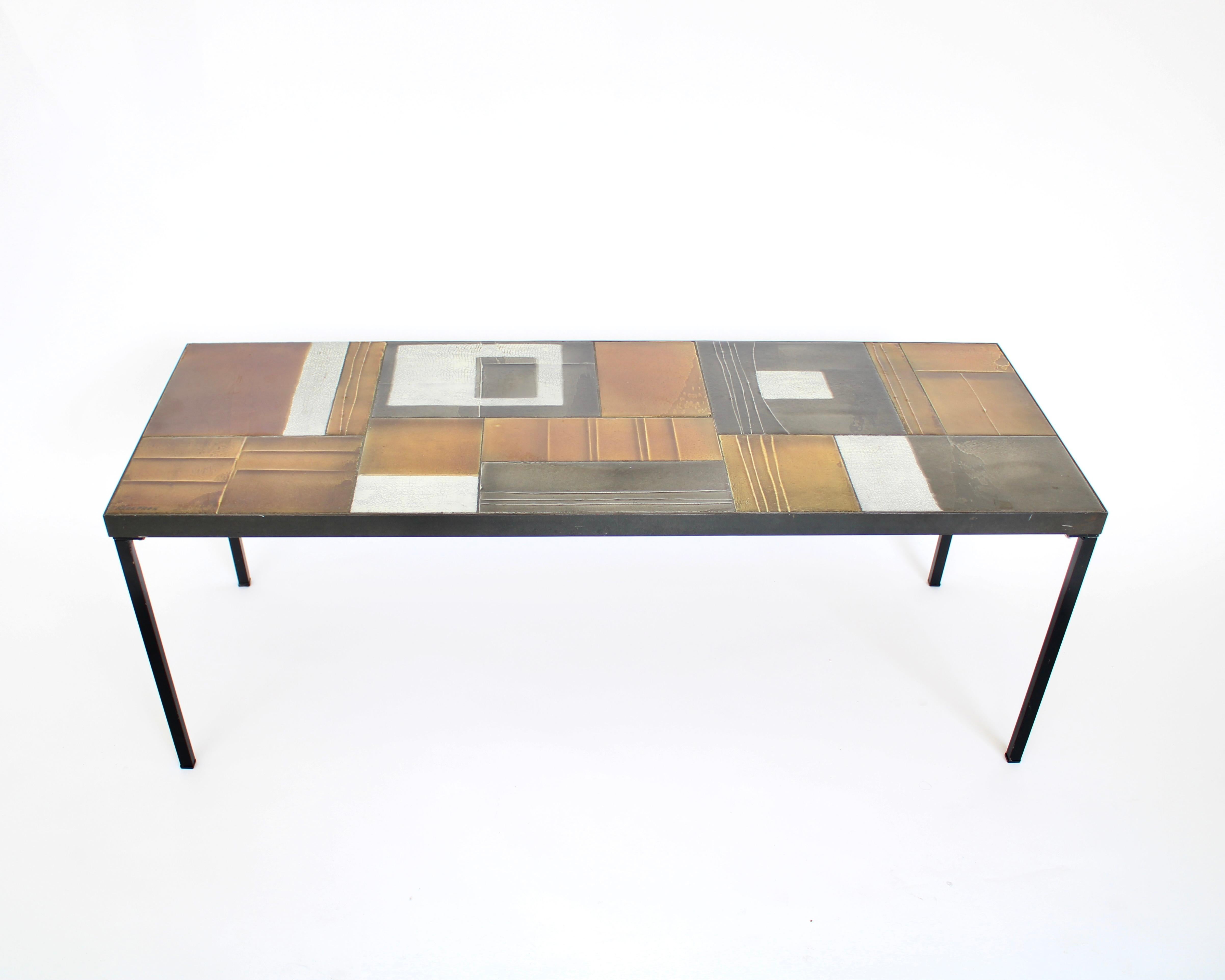 Mid-Century Modern Roger Capron Abstract Ceramic Tiles Coffee or Side Table Vallauris, France For Sale