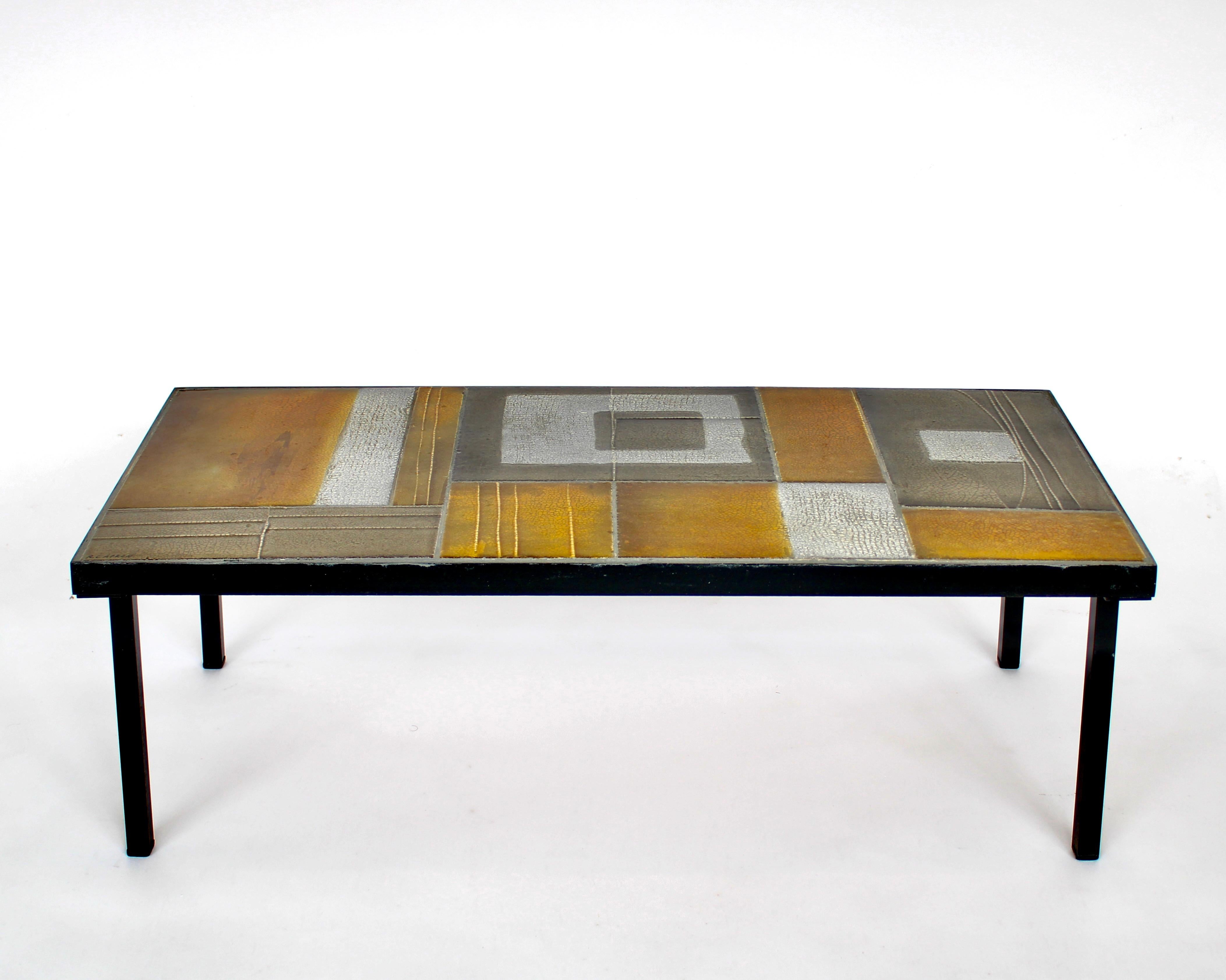 French Roger Capron Abstract Ceramic Tiles Coffee or Side Table Vallauris, France
