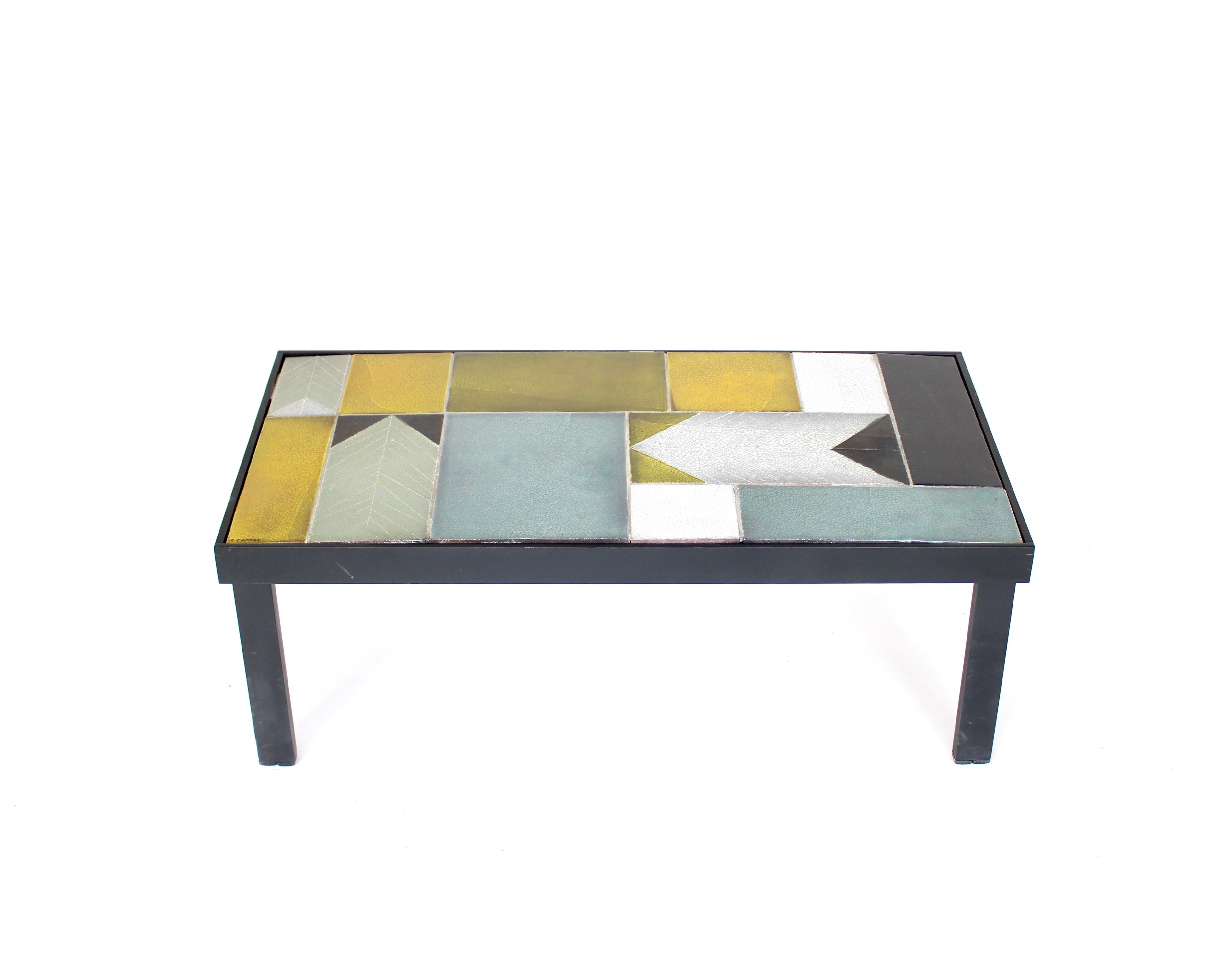 Roger Capron Abstract Ceramic Tiles Coffee or Side Table Vallauris, France In Good Condition In Chicago, IL