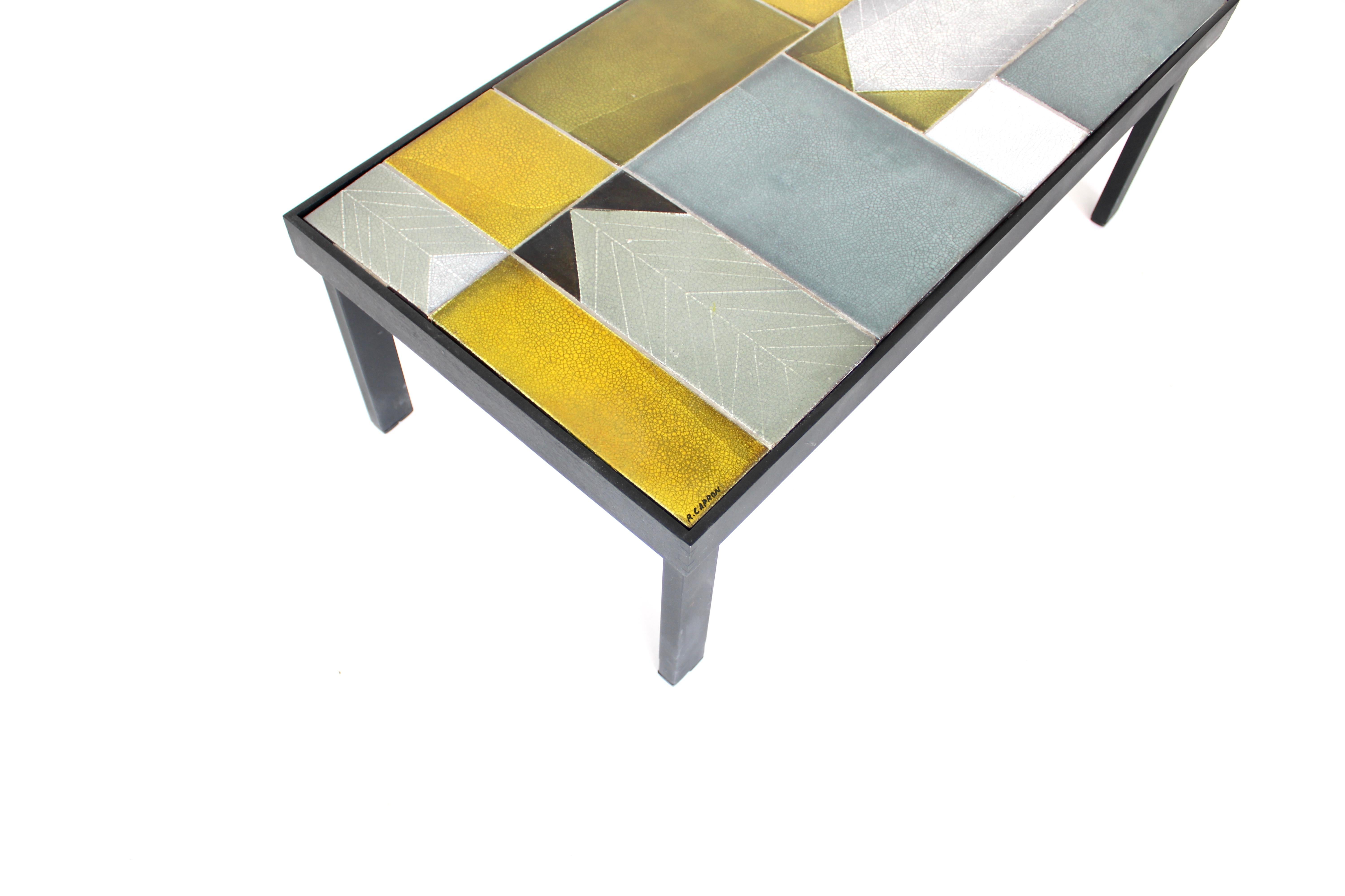 Mid-20th Century Roger Capron Abstract Ceramic Tiles Coffee or Side Table Vallauris, France