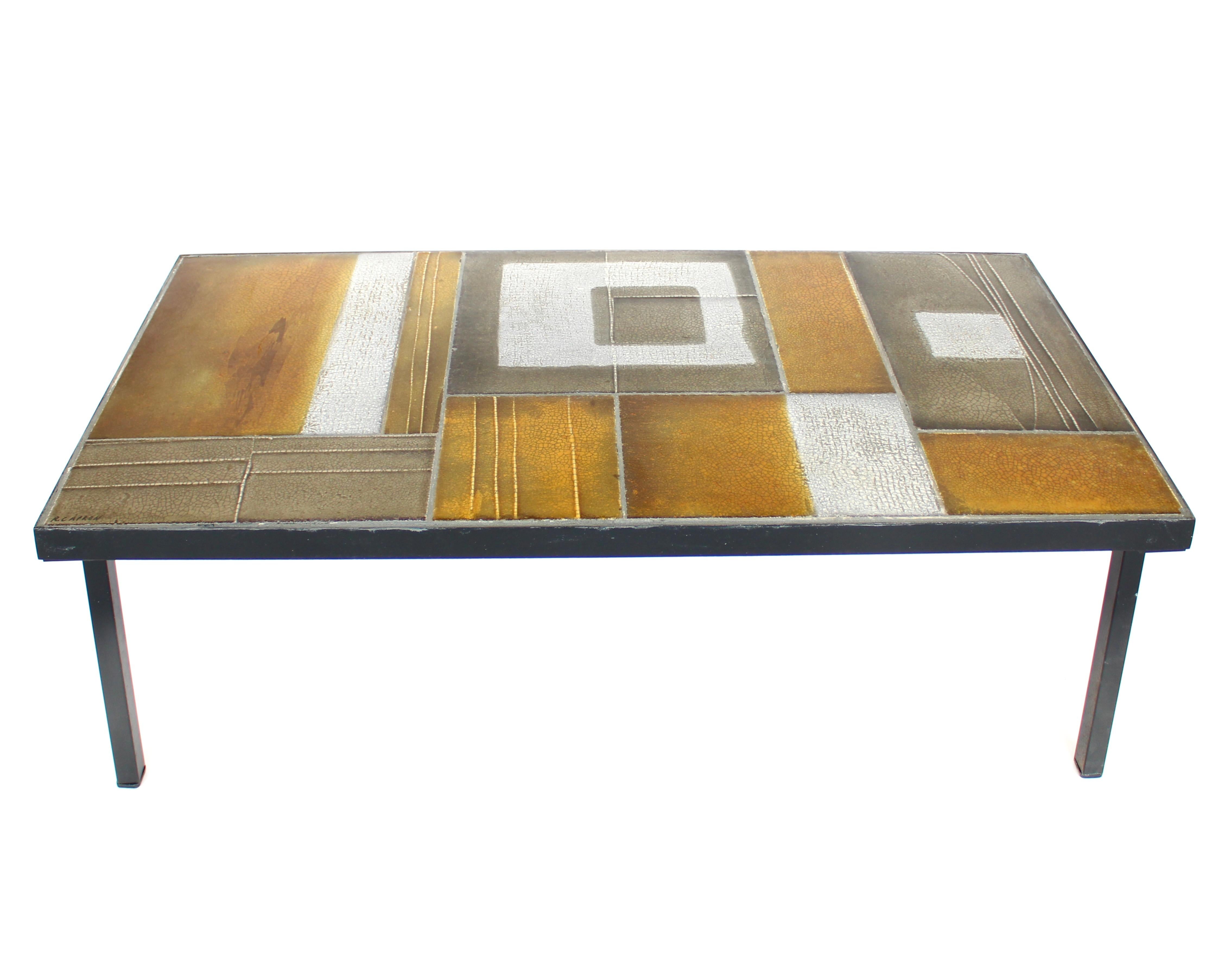 Mid-20th Century Roger Capron Abstract Ceramic Tiles Coffee or Side Table Vallauris, France
