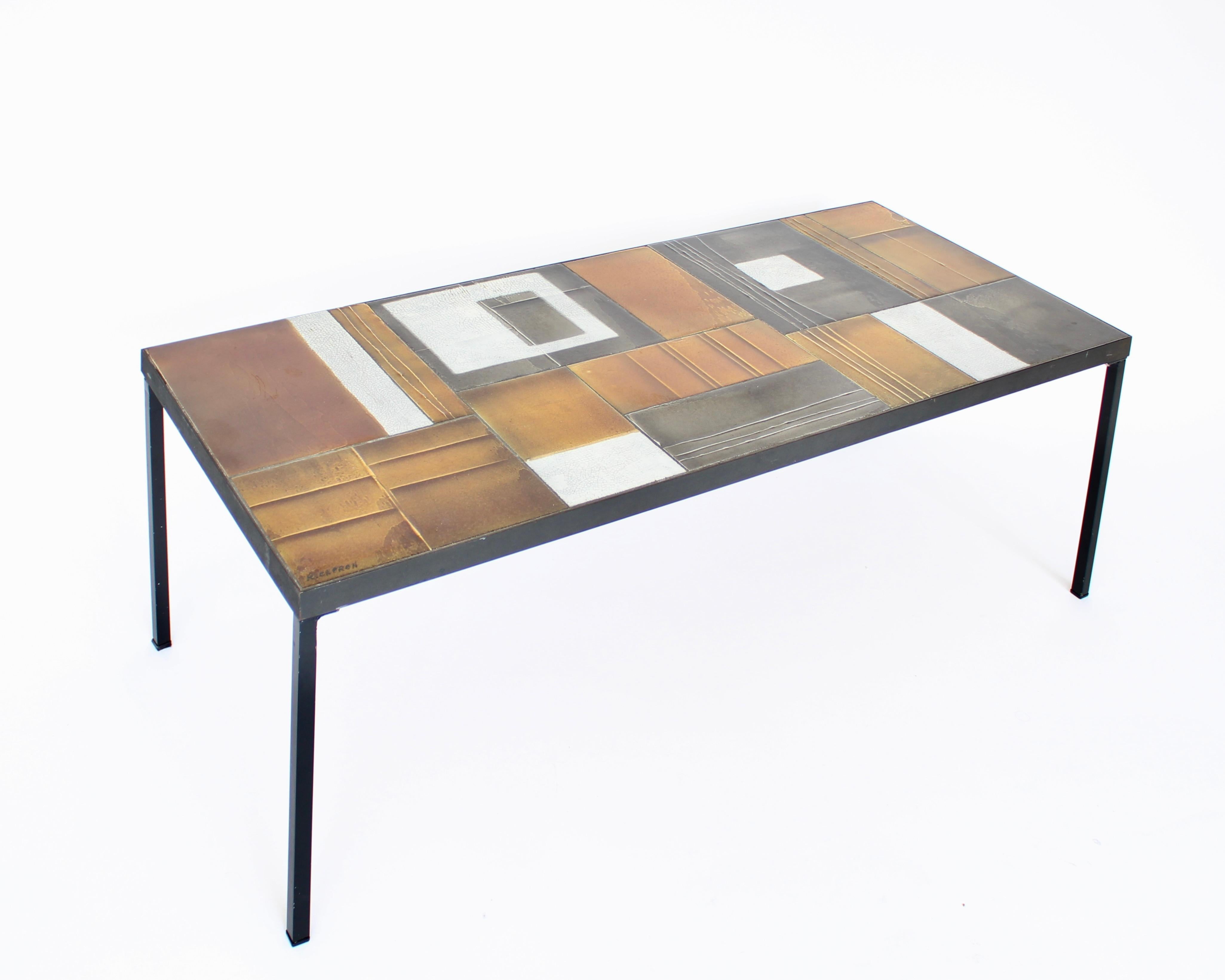 Roger Capron Abstract Ceramic Tiles Coffee or Side Table Vallauris, France For Sale 2