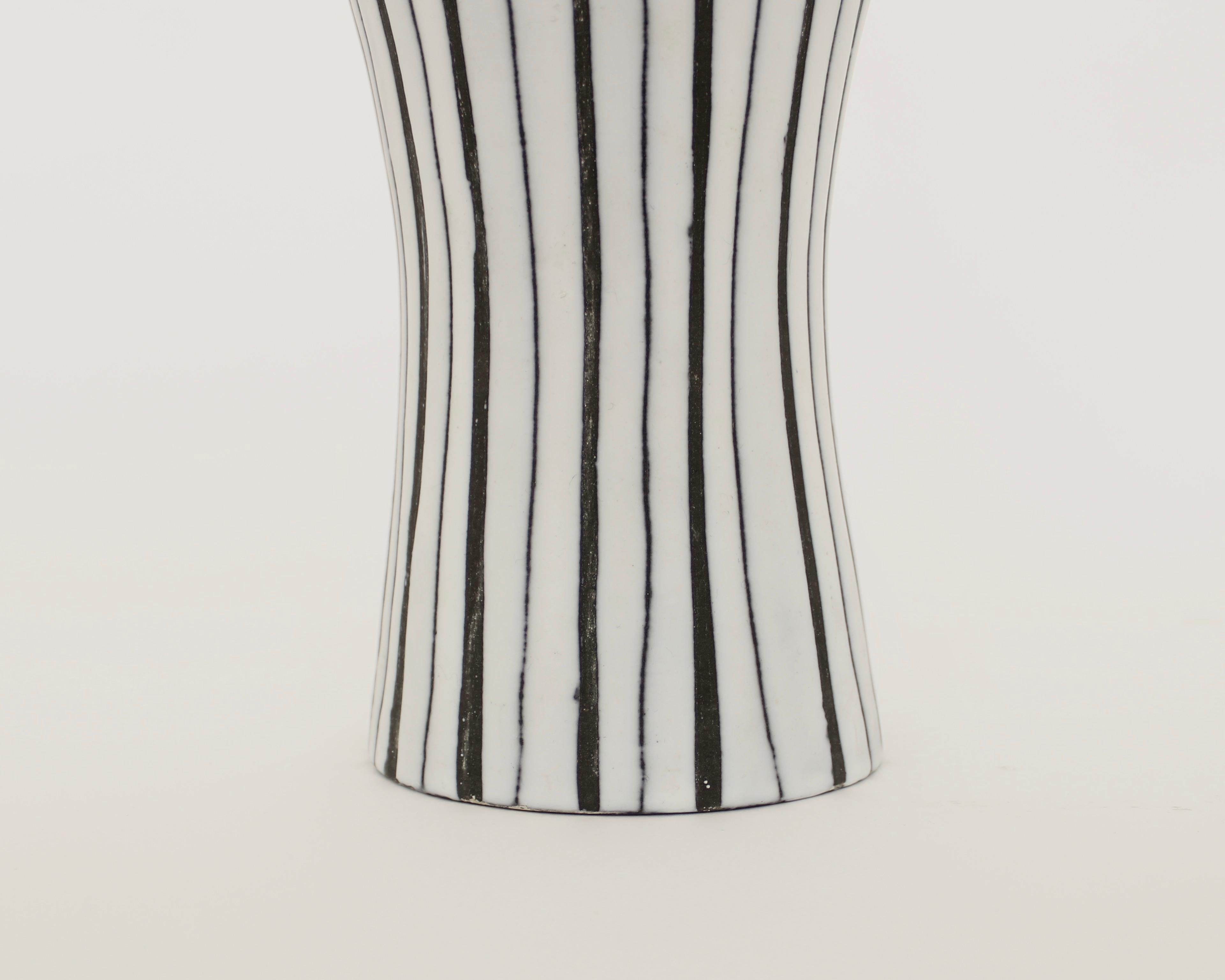 Mid-20th Century Roger Capron Black and White Ceramic Vase Lance or Arrow Motif, circa 1957