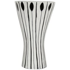 Roger Capron Black and White Ceramic Vase Lance or Arrow Motif, circa 1957