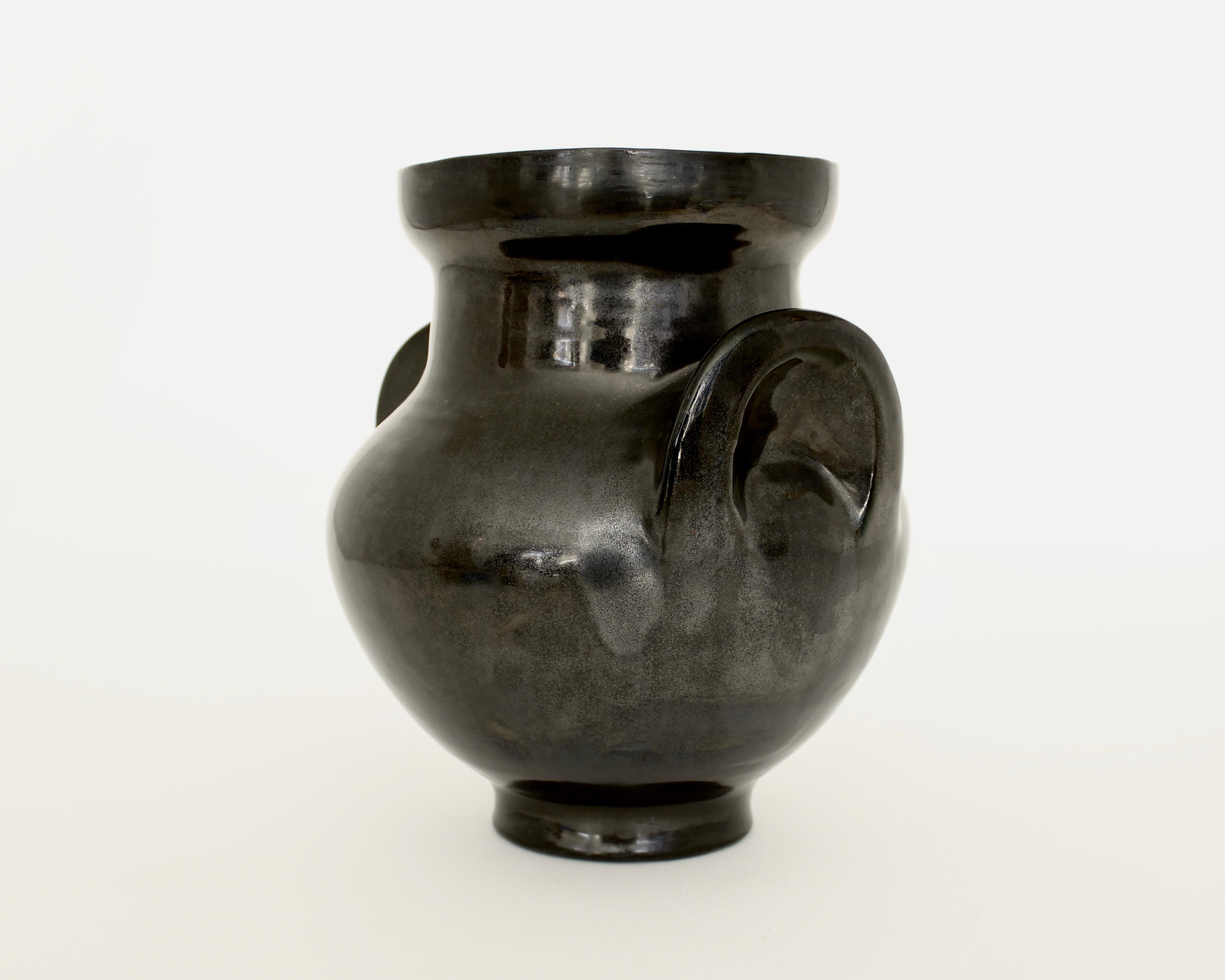 Roger Capron Black Ceramic Vase Oreilles or Ears, circa 1956 In Good Condition In Chicago, IL