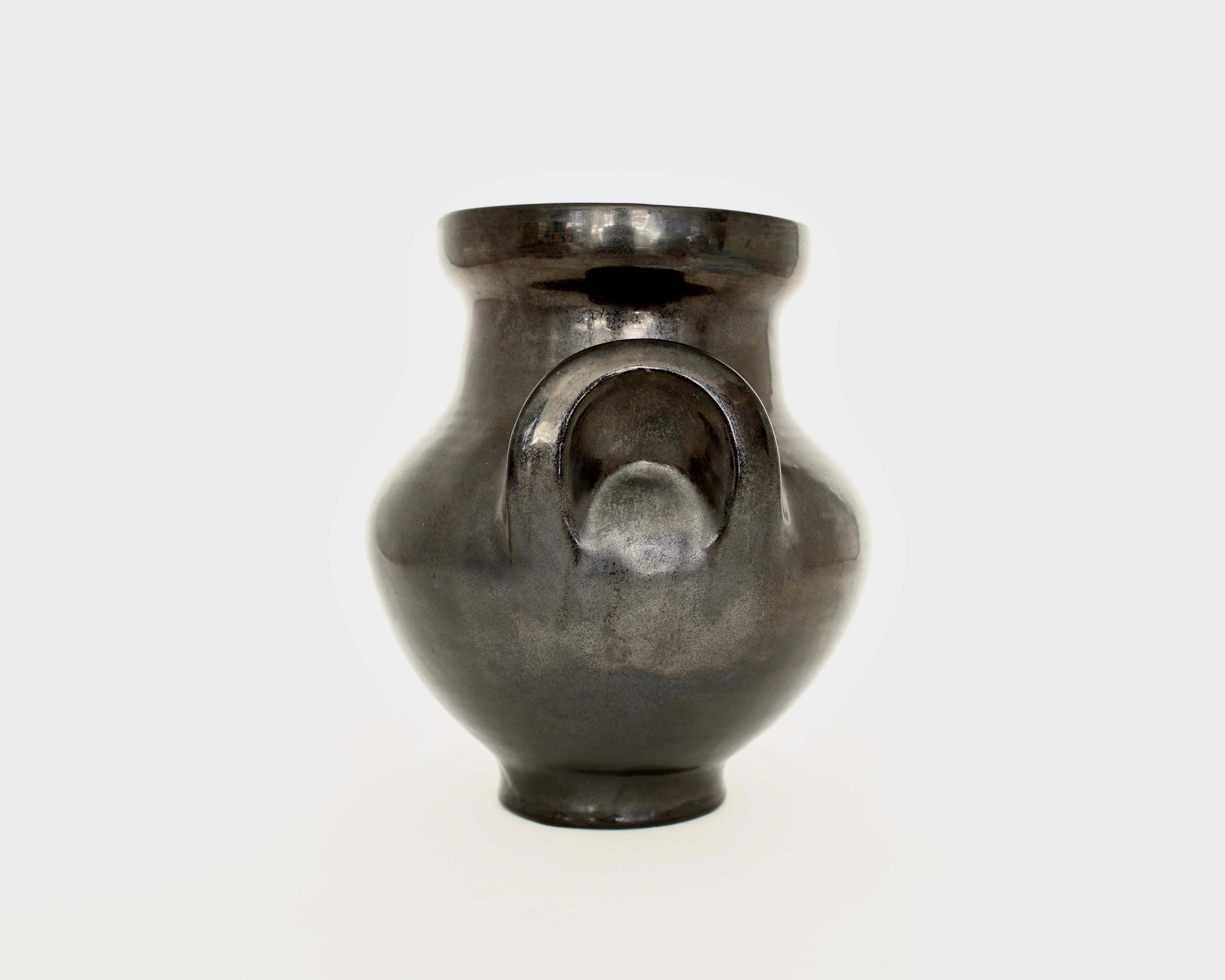 Mid-Century Modern Roger Capron Black Ceramic Vase Oreilles or Ears, circa 1956