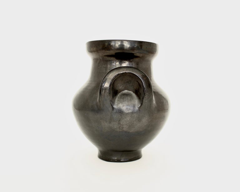 Mid-Century Modern Roger Capron Black Ceramic Vase Oreilles or Ears, circa 1956 For Sale