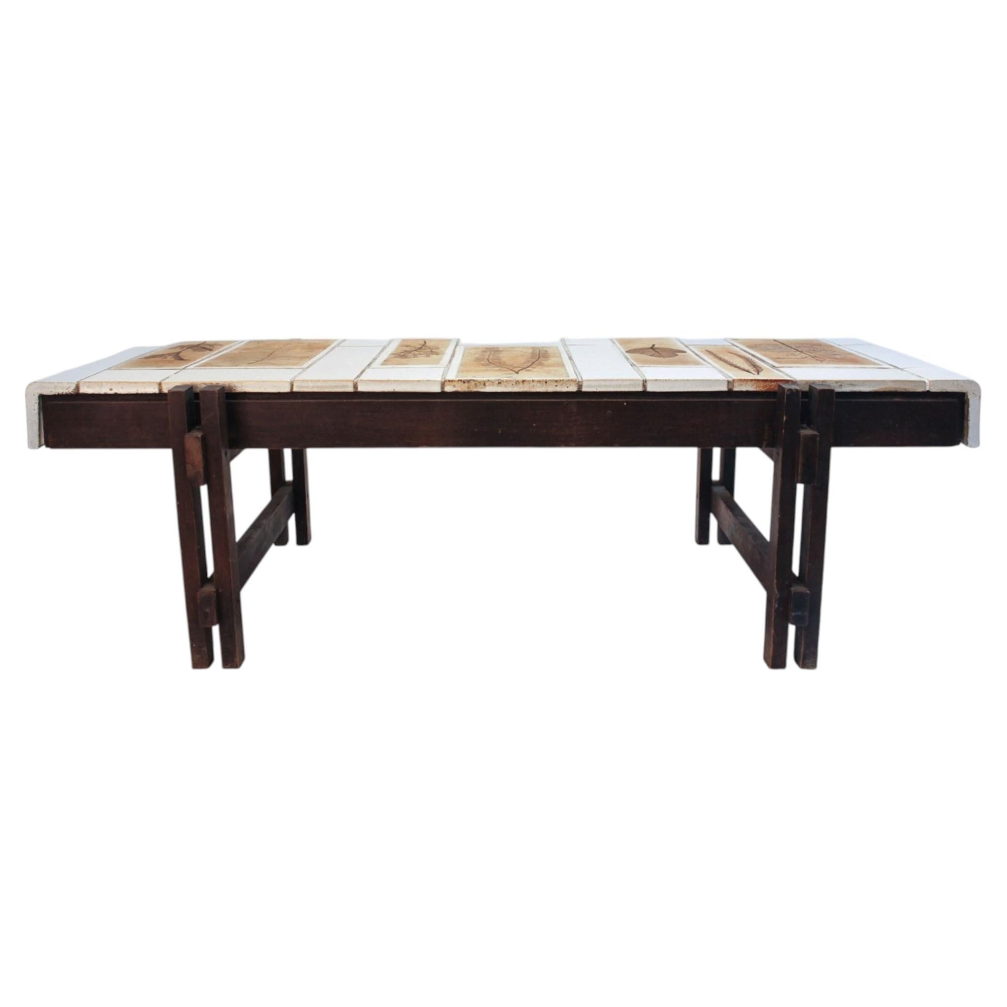 Roger Capron Botanical and White Tile Coffee Table For Sale