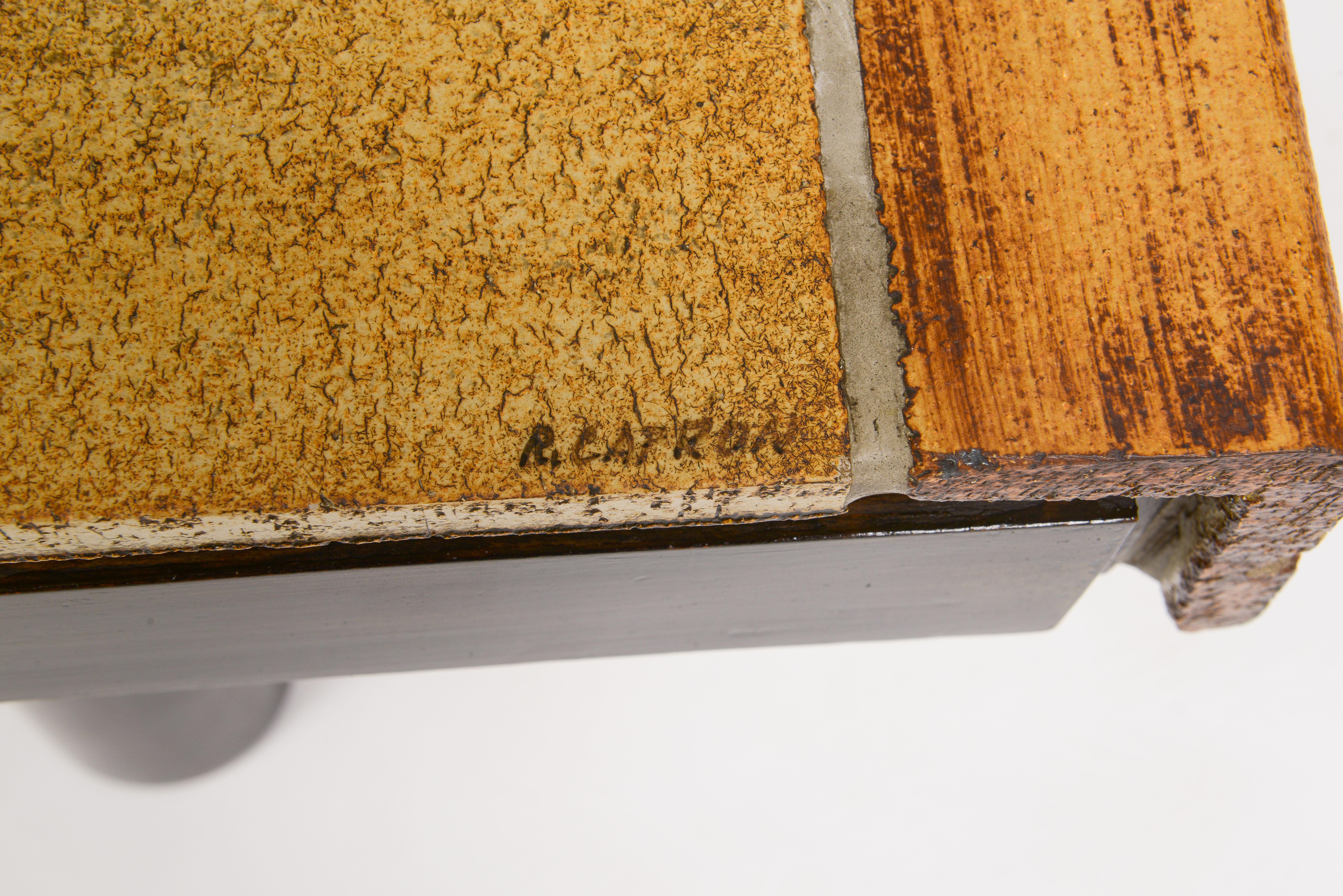 Roger Capron Couchtisch aus Holz mit botanischem Druck und Kachelplatte 1970er Jahre im Zustand „Hervorragend“ im Angebot in Brooklyn, NY