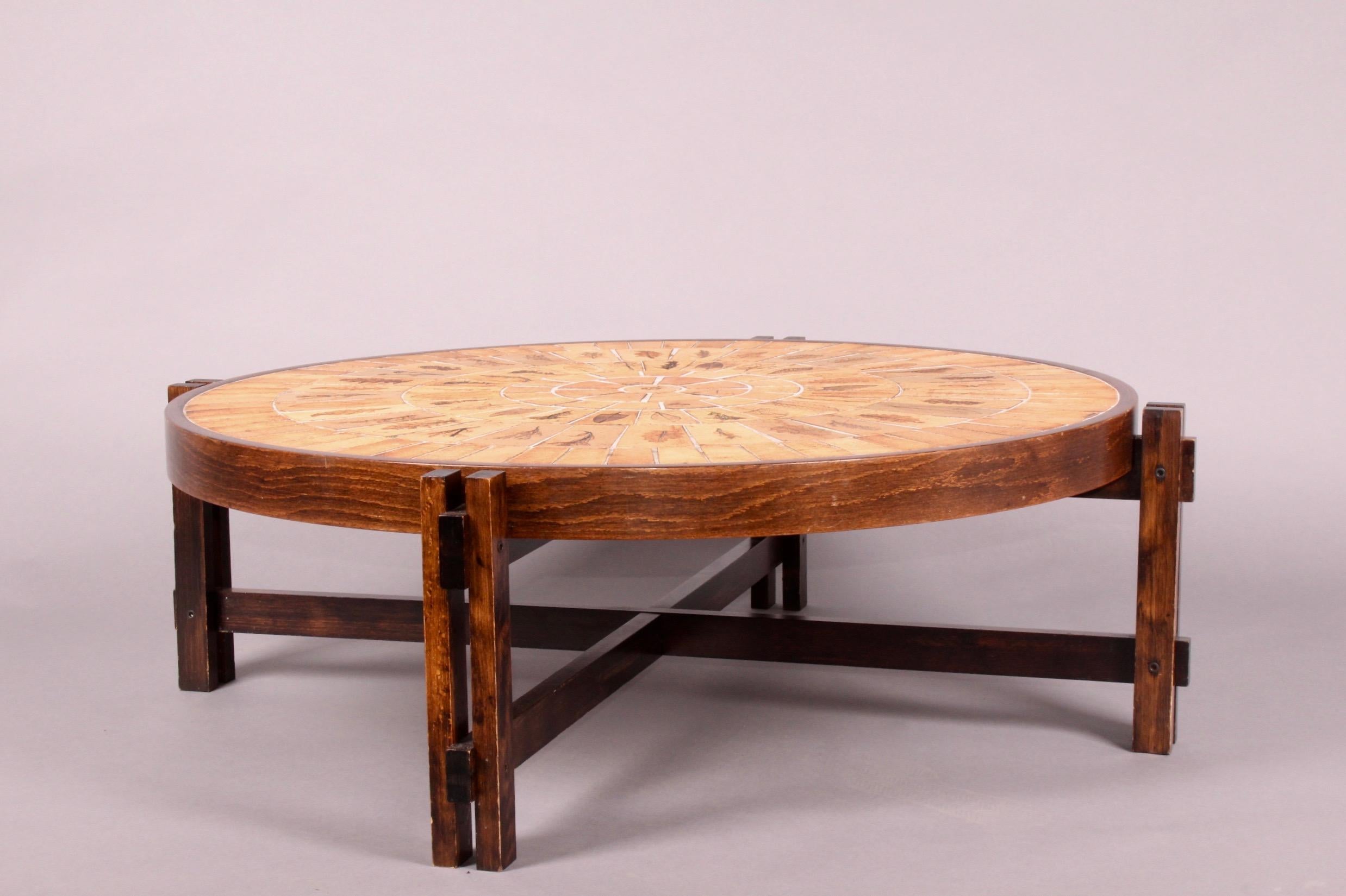 French Roger Capron Ceramic and Wood Coffee Table