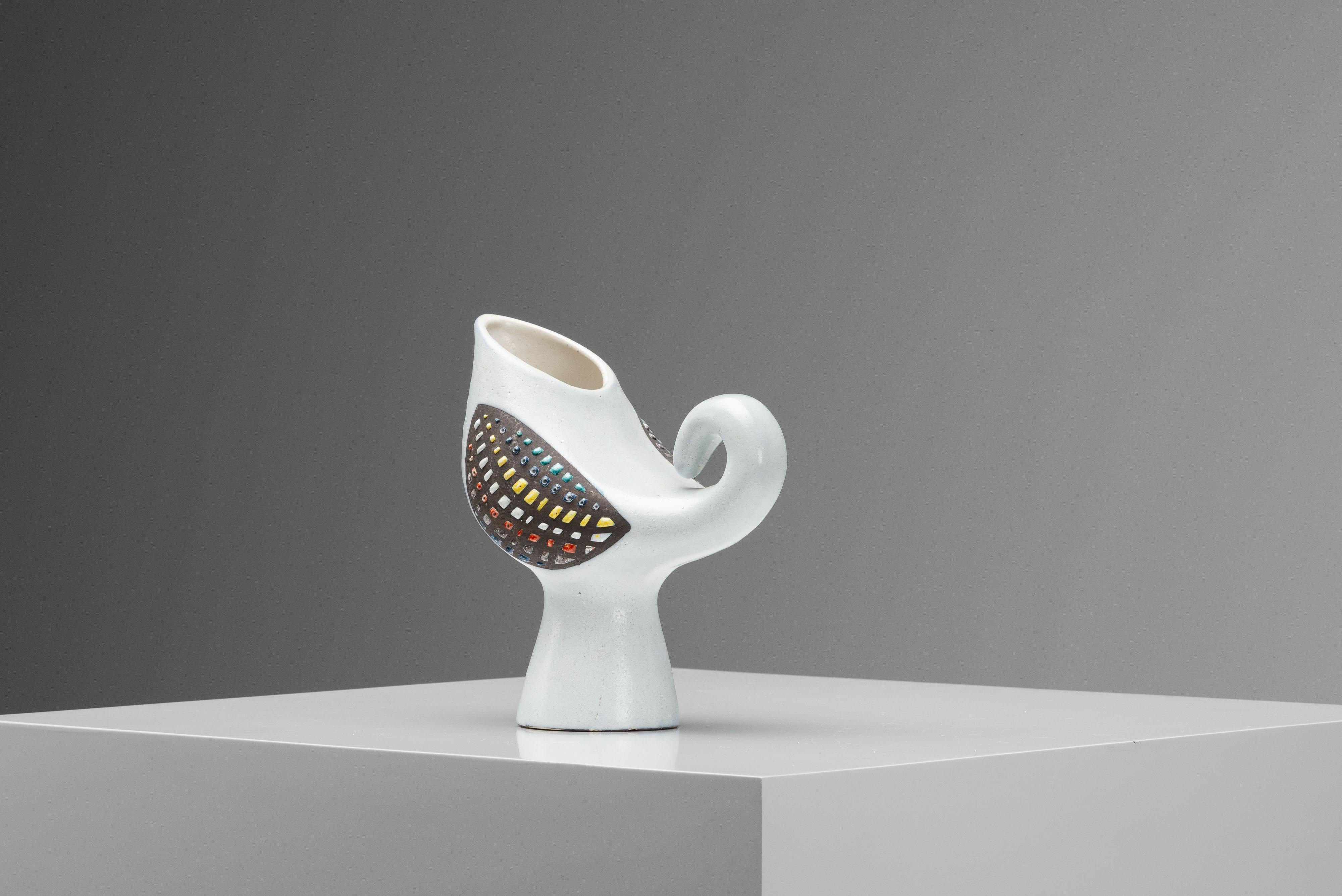 Mid-Century Modern Roger Capron ceramic bird pitcher Vallauris France 1960 For Sale