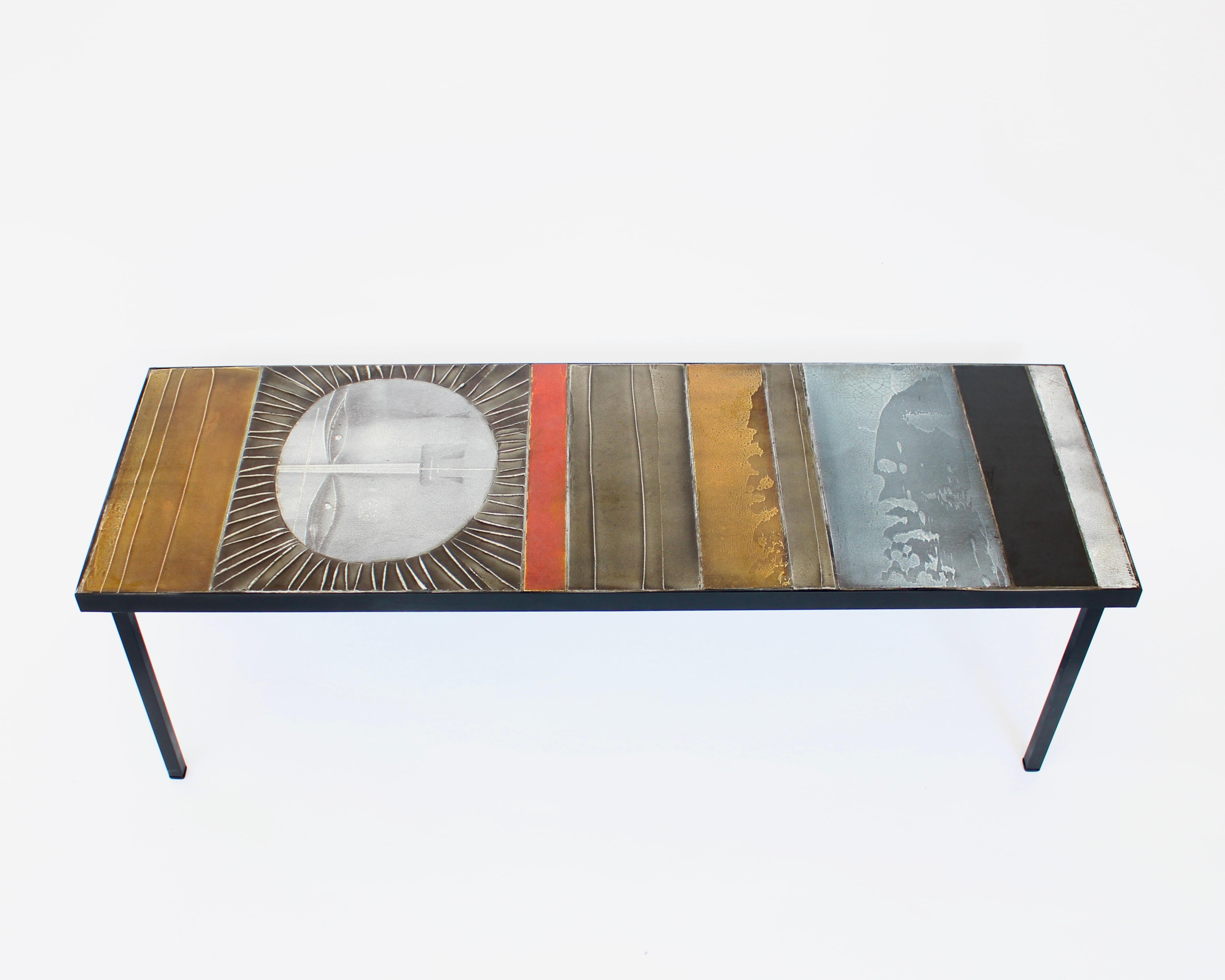 Mid-Century Modern Roger Capron Ceramic Coffee Table Soleil Sun Motif Vallauris, c 1965
